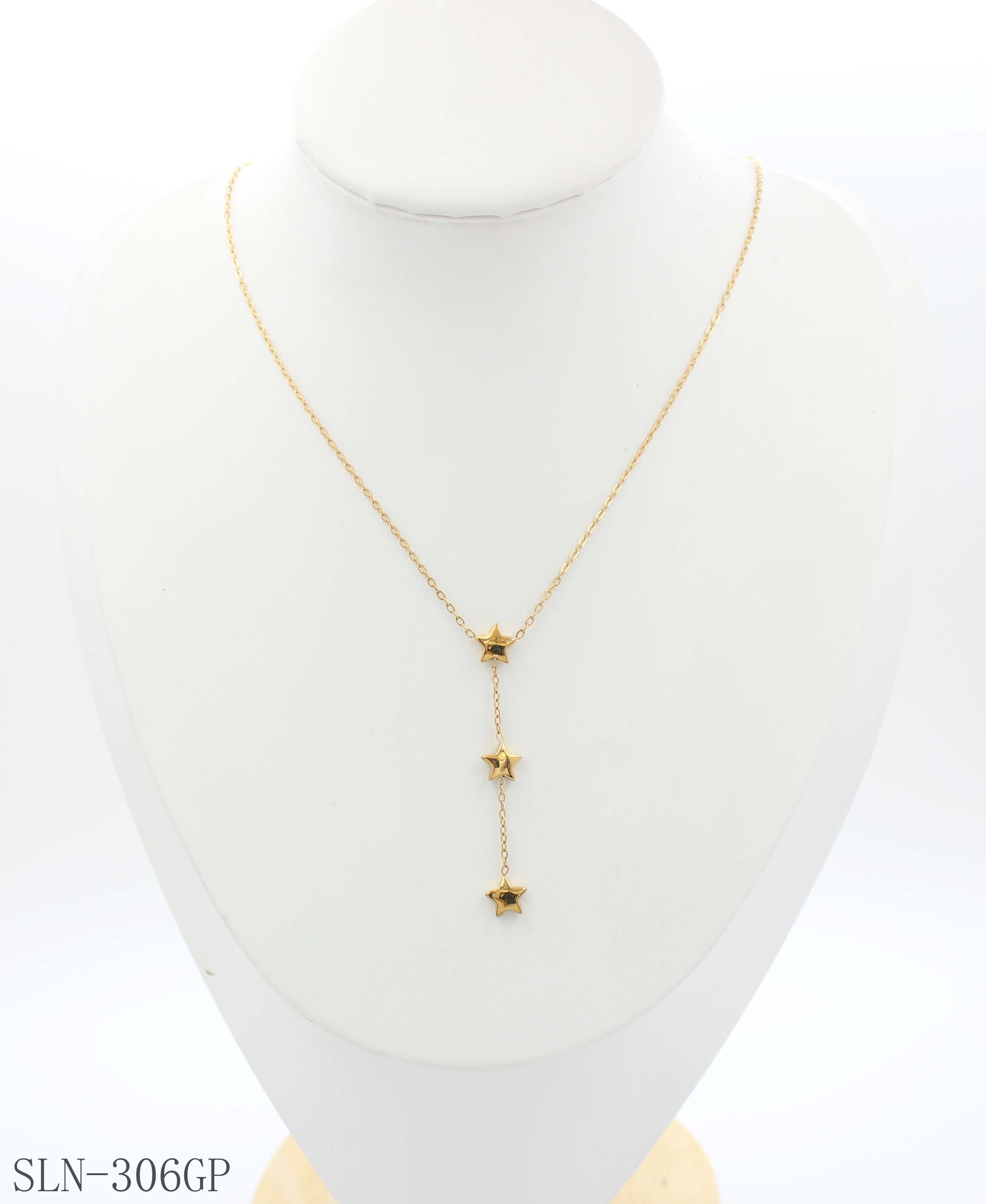 Vertical Star Tassel Y Lariat Necklace | Stainless Steel Vacuum Ion Gold Plated Slim Single Chain Three-Star Drop Clavicle Chain Bulk Wholesale