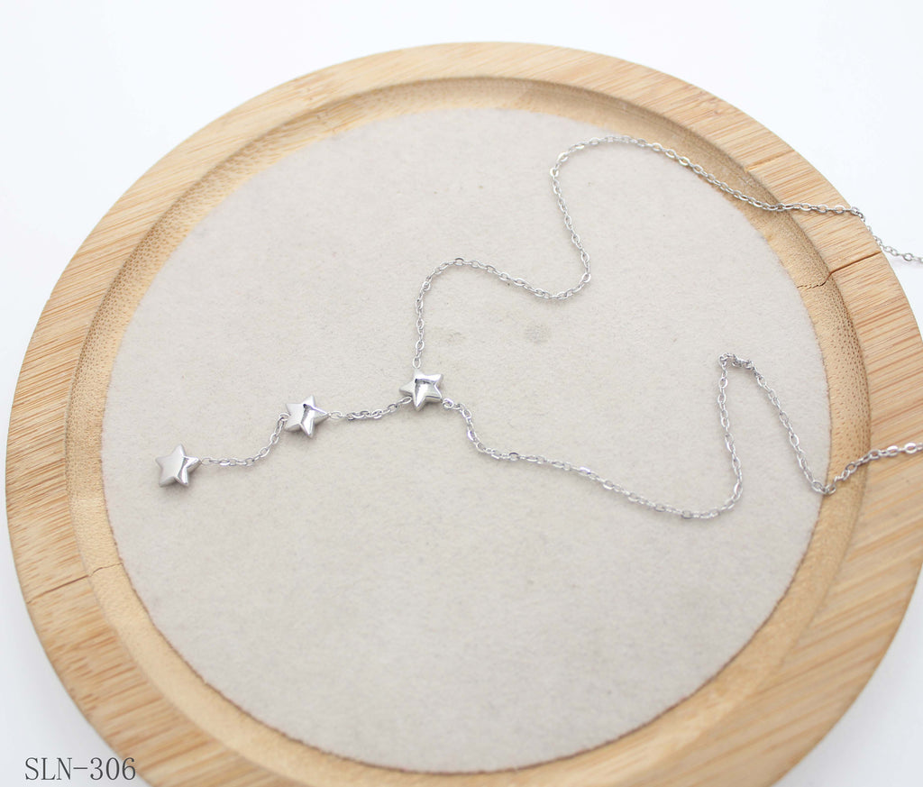 Double Strand Star Tassel Lariat Necklace | Solid Stainless Steel Vacuum Ion Silver Plated Asymmetric Y Drop Women Clavicle Chain Wholesale
