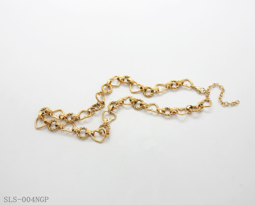 Extender Twisted Rope Open Heart Alternating Link Gold Plated Stainless Steel Choker Necklace | Factory Direct Wholesale