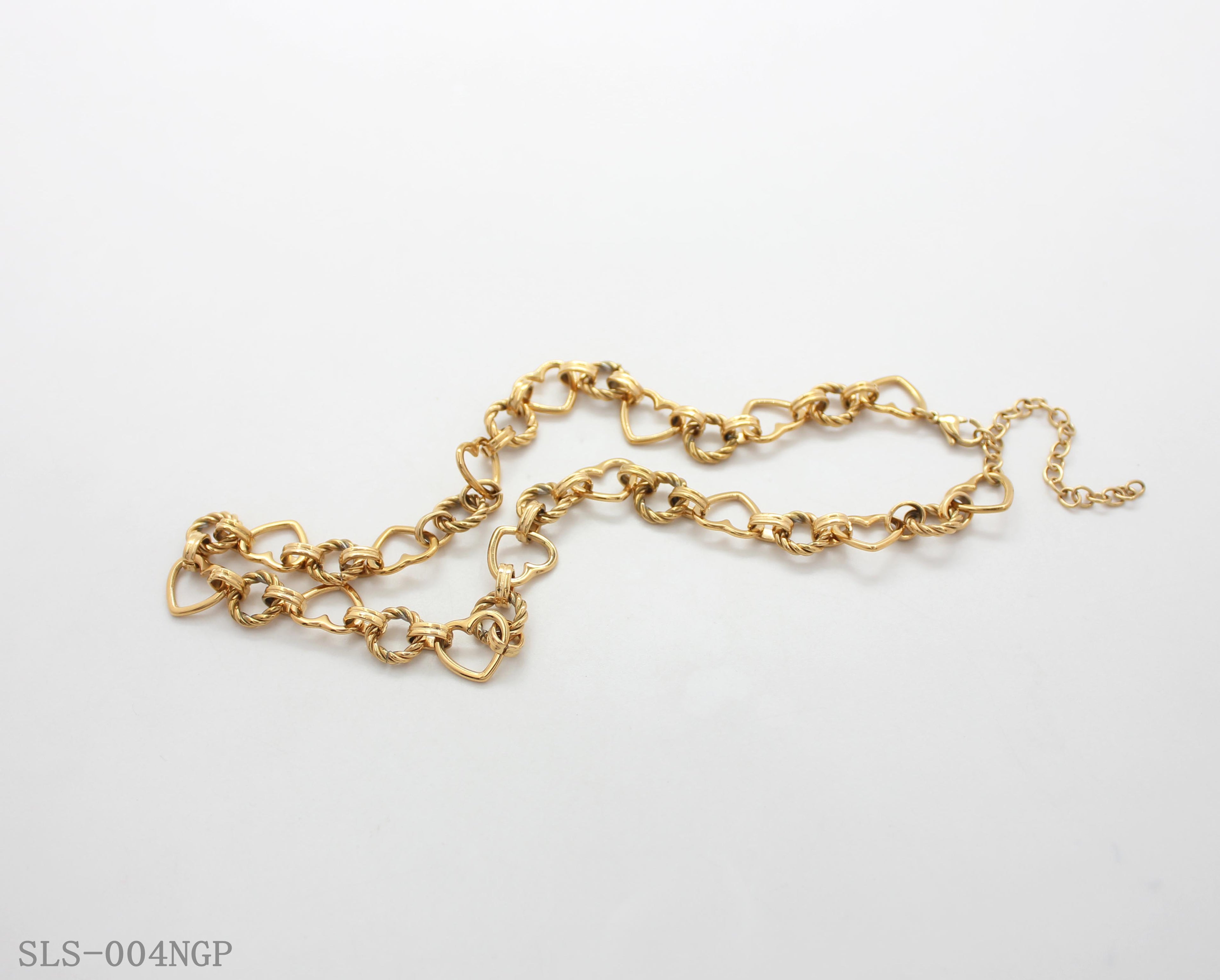 Extender Twisted Rope Open Heart Alternating Link Gold Plated Stainless Steel Choker Necklace | Factory Direct Wholesale