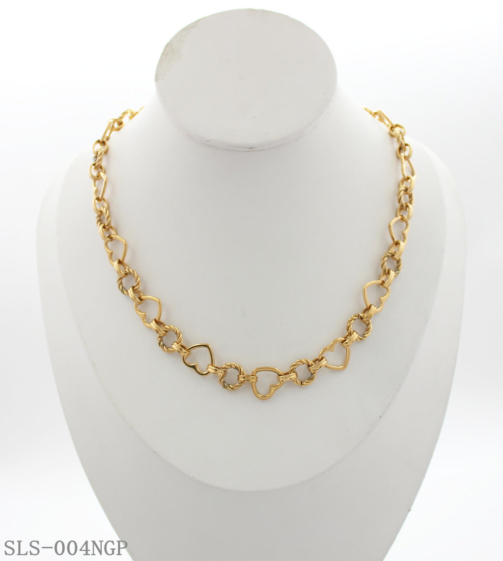 Extender Twisted Rope Open Heart Alternating Link Gold Plated Stainless Steel Choker Necklace | Factory Direct Wholesale