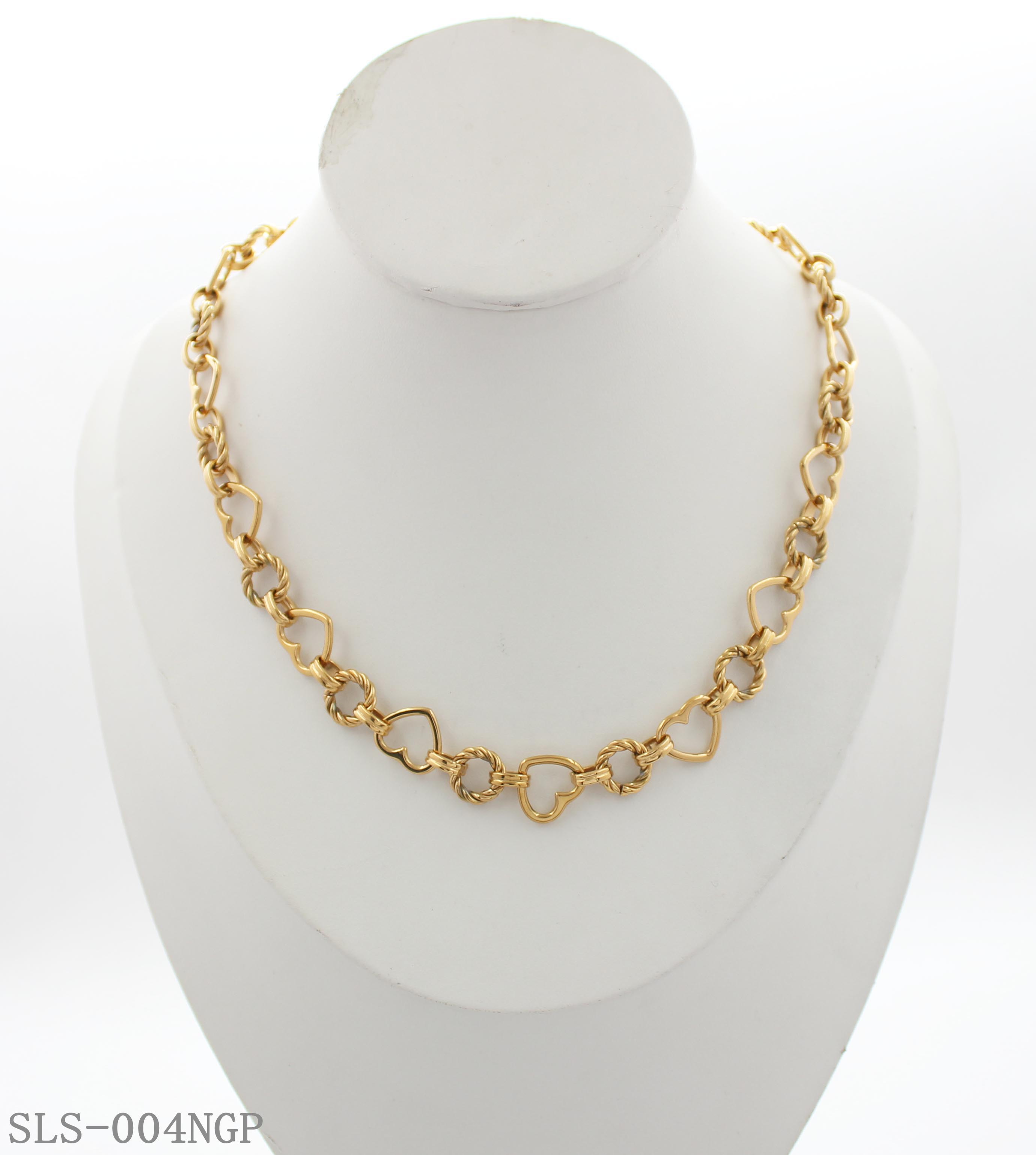 Extender Twisted Rope Open Heart Alternating Link Gold Plated Stainless Steel Choker Necklace | Factory Direct Wholesale