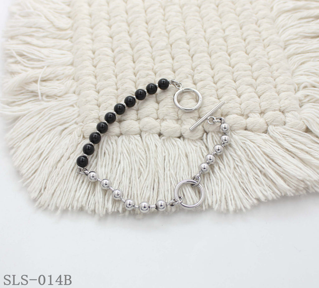 19CM Matching Series Black Stone & Steel Ball OT Toggle Stainless Steel Unisex Bracelet | Factory Direct Wholesale