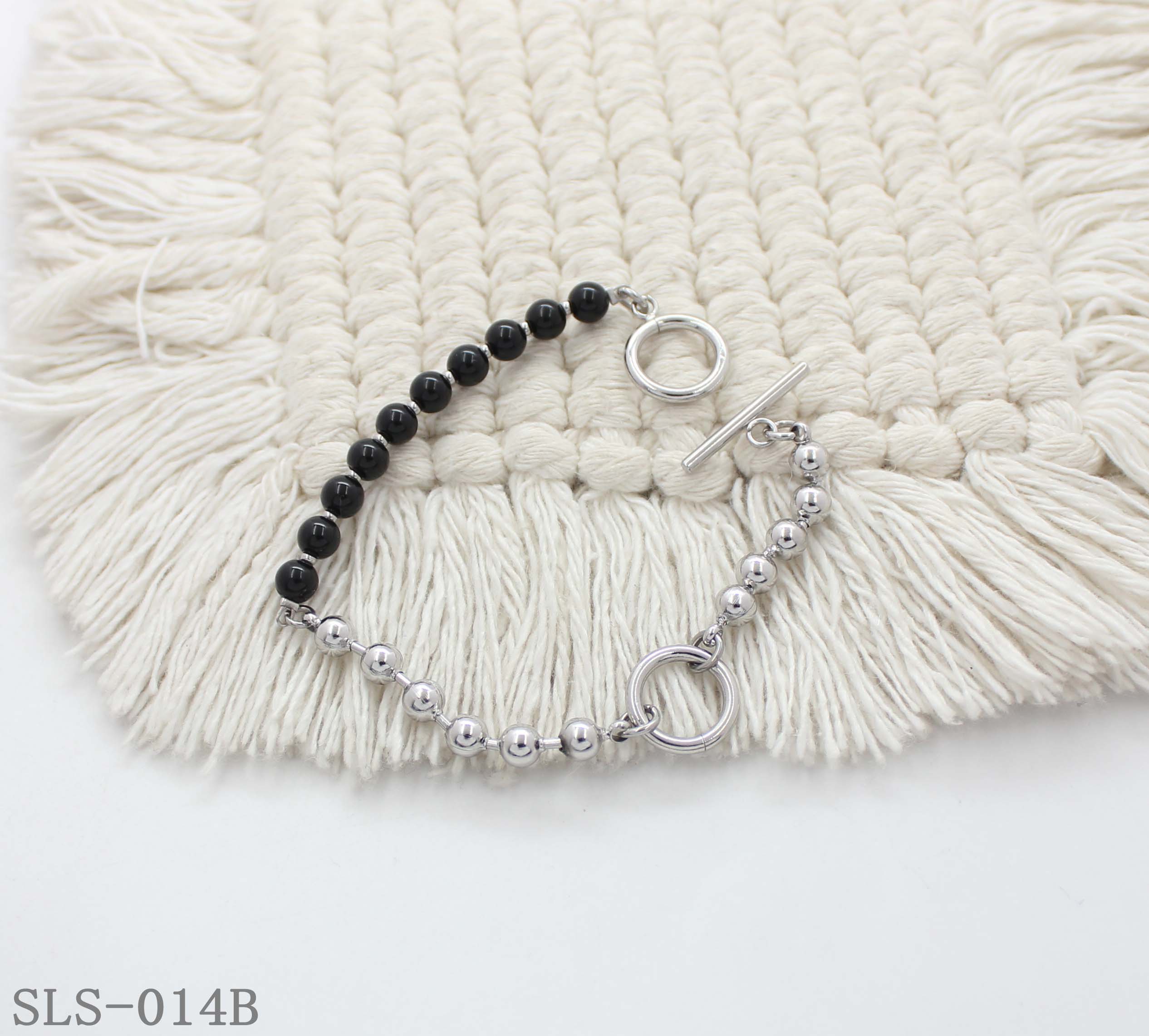 19CM Matching Series Black Stone & Steel Ball OT Toggle Stainless Steel Unisex Bracelet | Factory Direct Wholesale