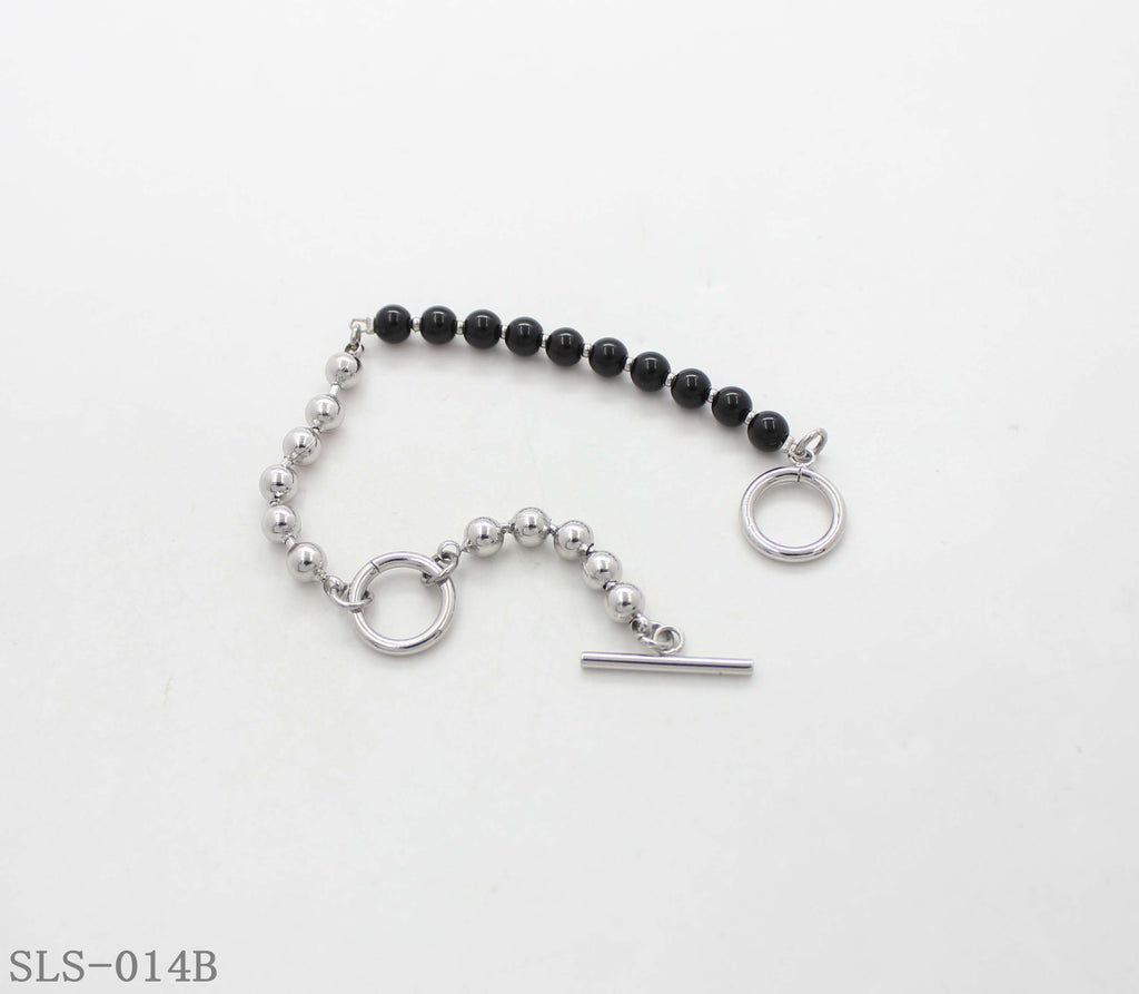 19CM Matching Series Black Stone & Steel Ball OT Toggle Stainless Steel Unisex Bracelet | Factory Direct Wholesale