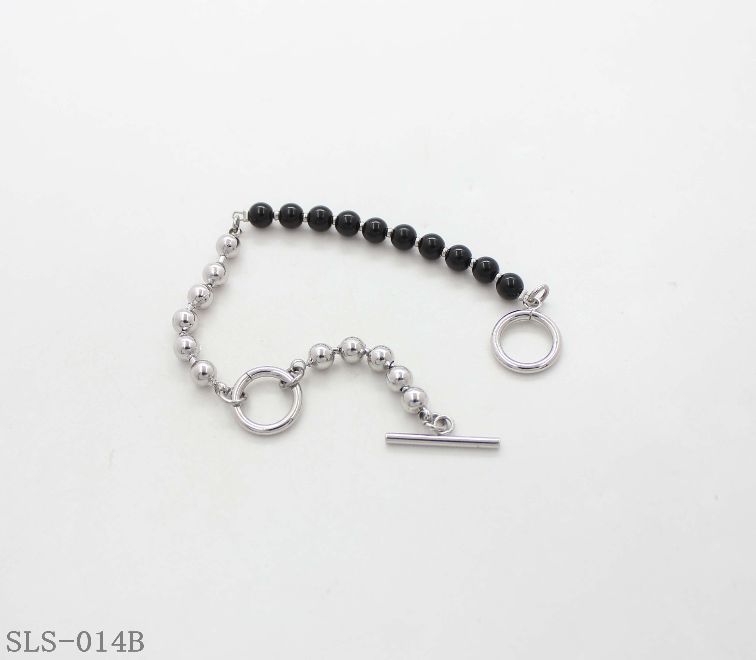 19CM Matching Series Black Stone & Steel Ball OT Toggle Stainless Steel Unisex Bracelet | Factory Direct Wholesale
