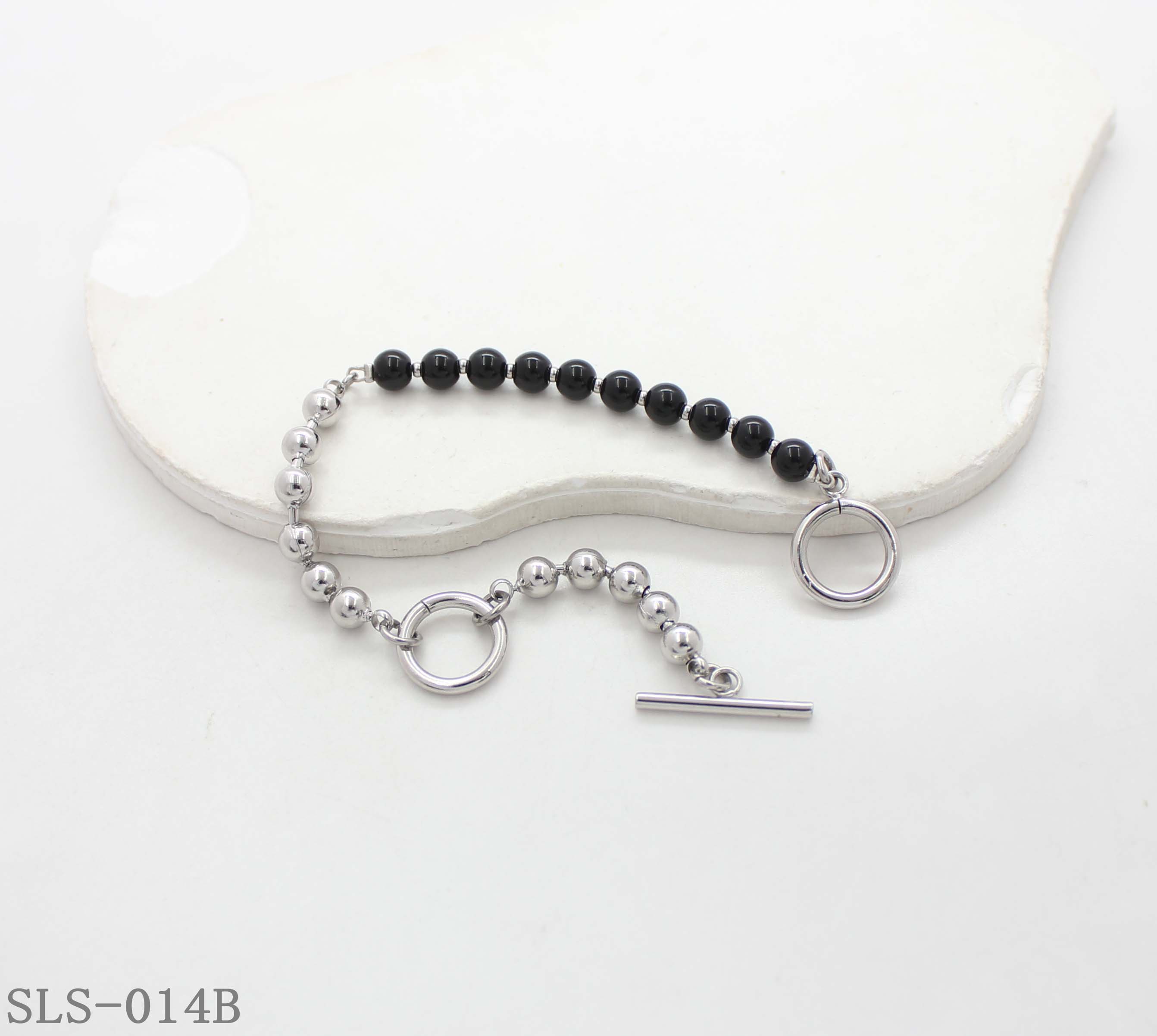 19CM Matching Series Black Stone & Steel Ball OT Toggle Stainless Steel Unisex Bracelet | Factory Direct Wholesale