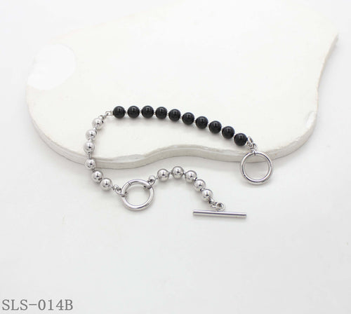19CM Matching Series Black Stone & Steel Ball OT Toggle Stainless Steel Unisex Bracelet | Factory Direct Wholesale