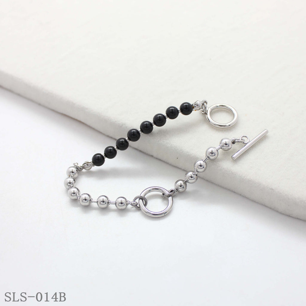 19CM Matching Series Black Stone & Steel Ball OT Toggle Stainless Steel Unisex Bracelet | Factory Direct Wholesale