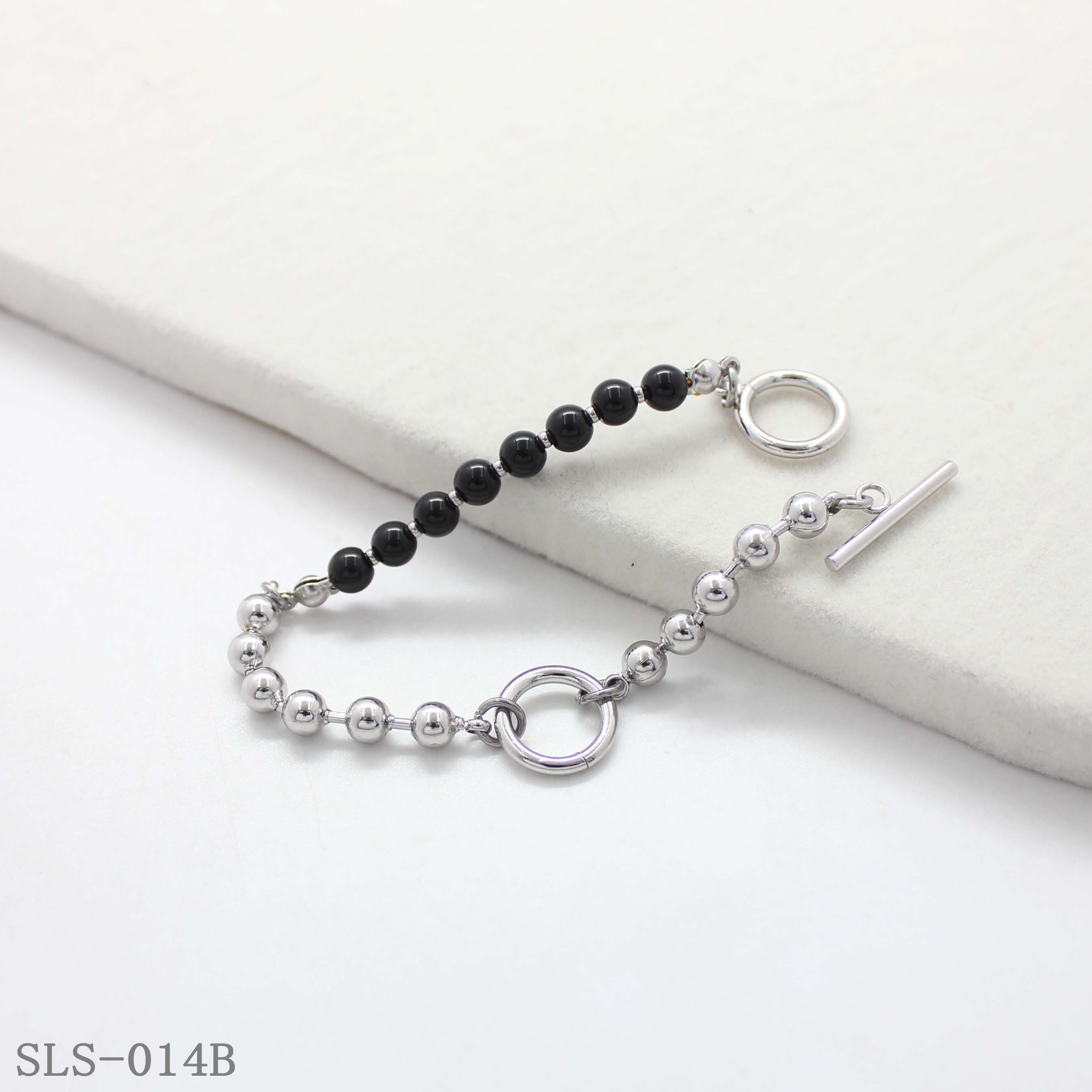19CM Matching Series Black Stone & Steel Ball OT Toggle Stainless Steel Unisex Bracelet | Factory Direct Wholesale