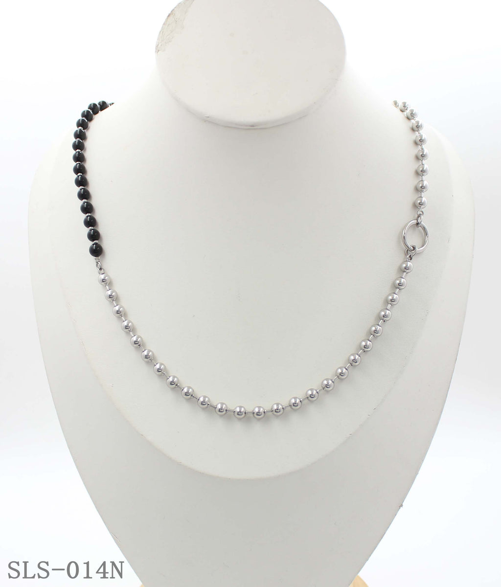50CM Asymmetrical Black Stone & Steel Ball OT Toggle Stainless Steel Unisex Necklace | Factory Direct Wholesal