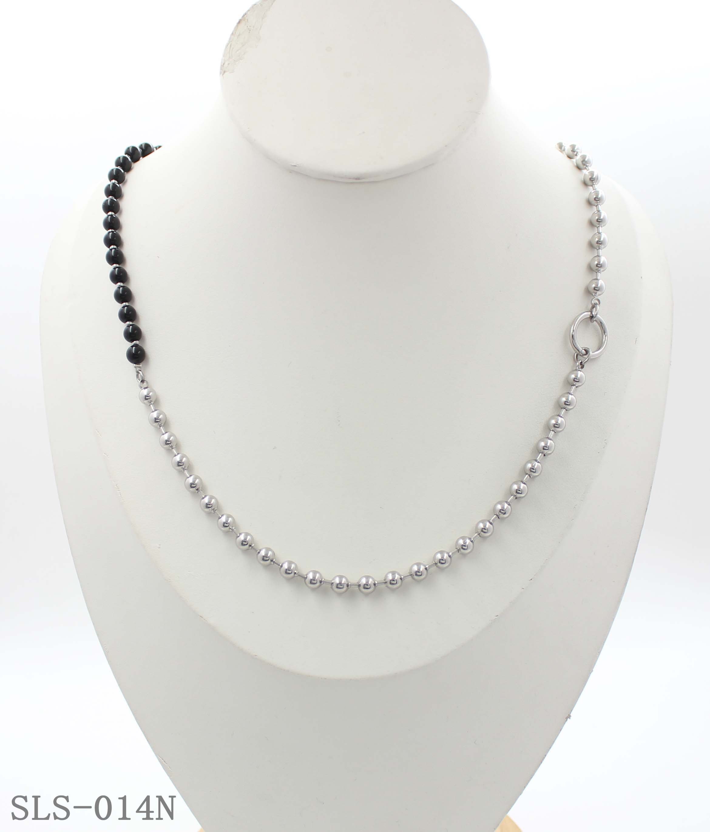 50CM Asymmetrical Black Stone & Steel Ball OT Toggle Stainless Steel Unisex Necklace | Factory Direct Wholesal