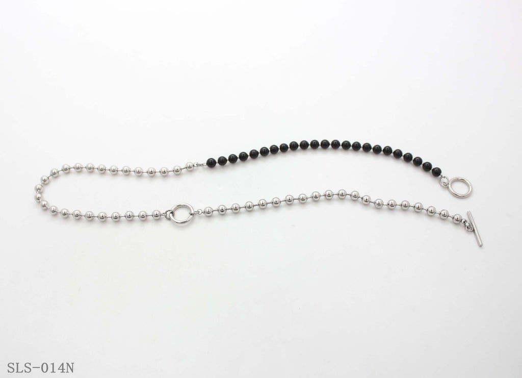50CM Asymmetrical Black Stone & Steel Ball OT Toggle Stainless Steel Unisex Necklace | Factory Direct Wholesal