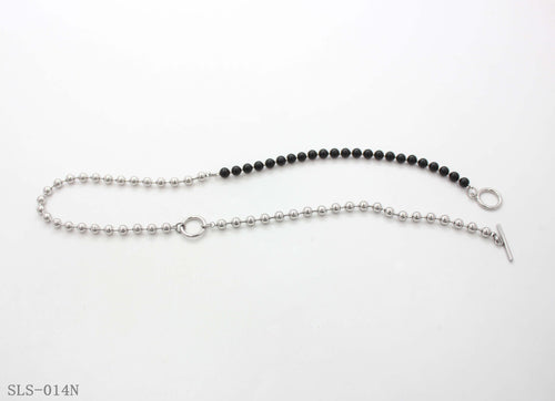 50CM Asymmetrical Black Stone & Steel Ball OT Toggle Stainless Steel Unisex Necklace | Factory Direct Wholesal