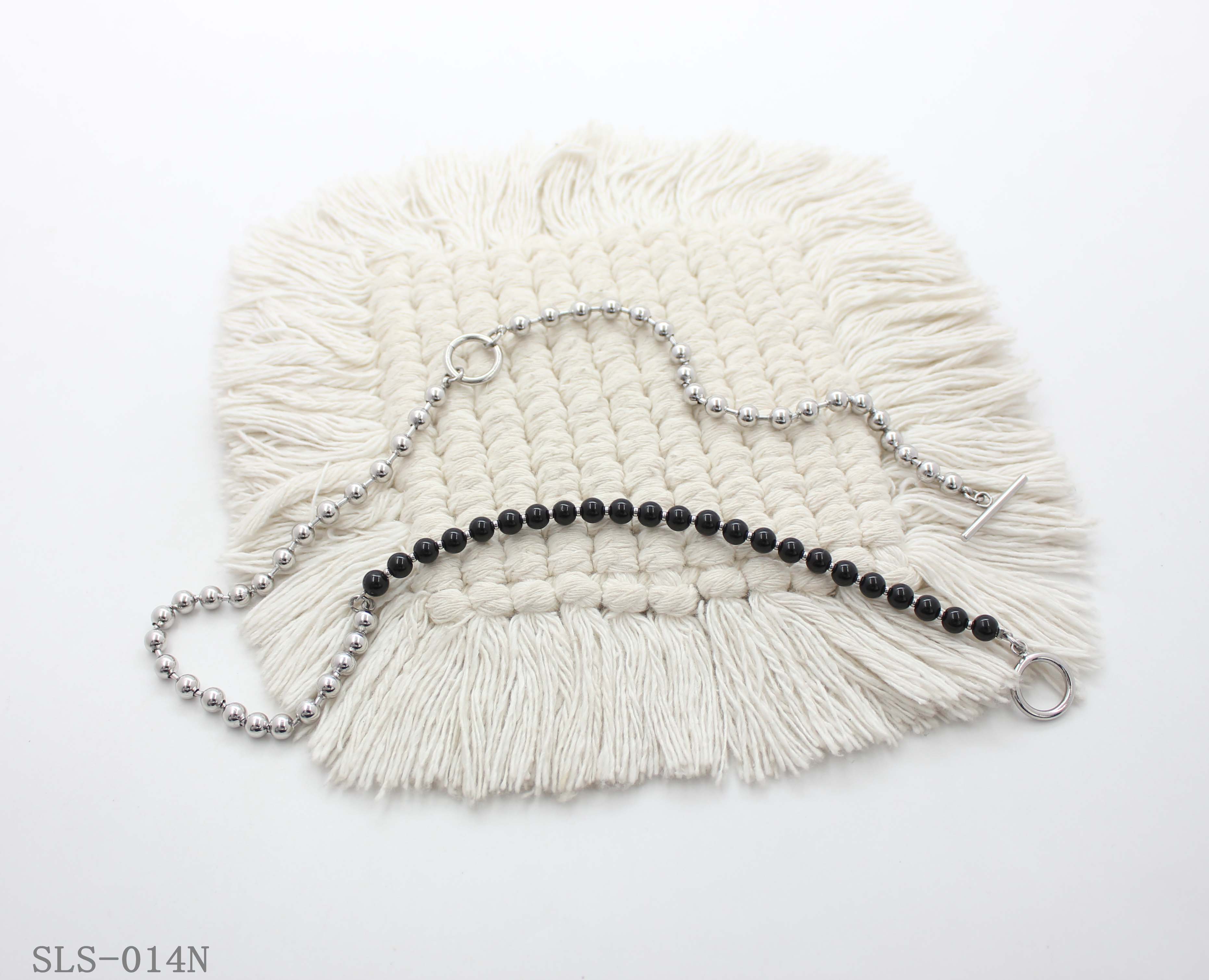 50CM Asymmetrical Black Stone & Steel Ball OT Toggle Stainless Steel Unisex Necklace | Factory Direct Wholesal