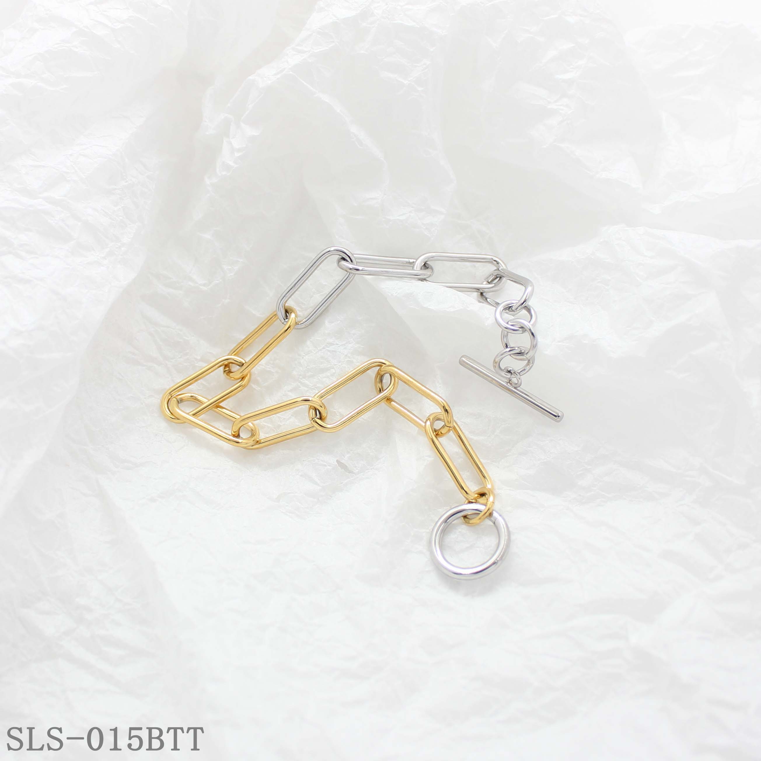 19CM Dual-Tone Gold Silver Paperclip Link OT Toggle Stainless Steel Minimal Bracelet | Factory Direct Wholesale