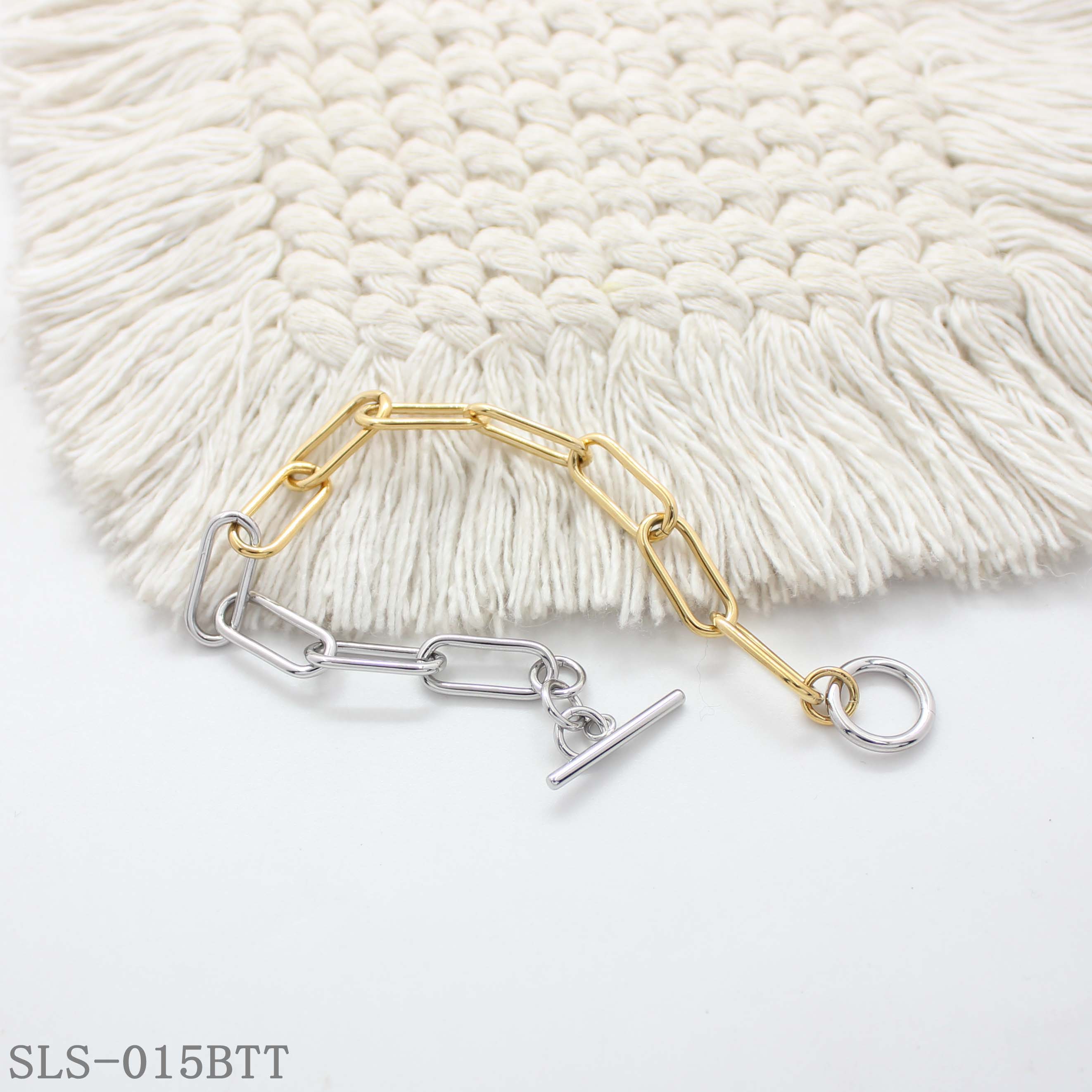 19CM Dual-Tone Gold Silver Paperclip Link OT Toggle Stainless Steel Minimal Bracelet | Factory Direct Wholesale