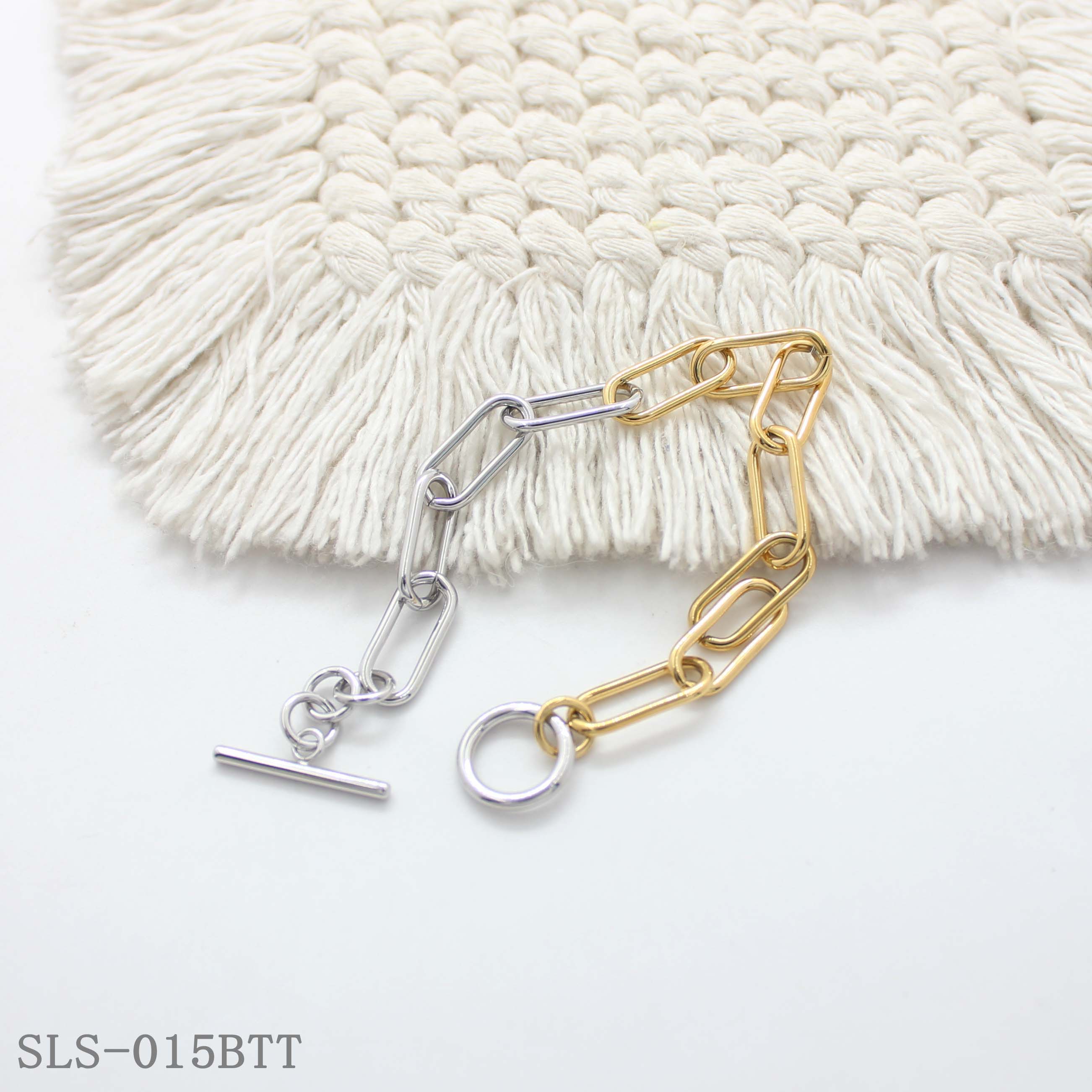19CM Dual-Tone Gold Silver Paperclip Link OT Toggle Stainless Steel Minimal Bracelet | Factory Direct Wholesale