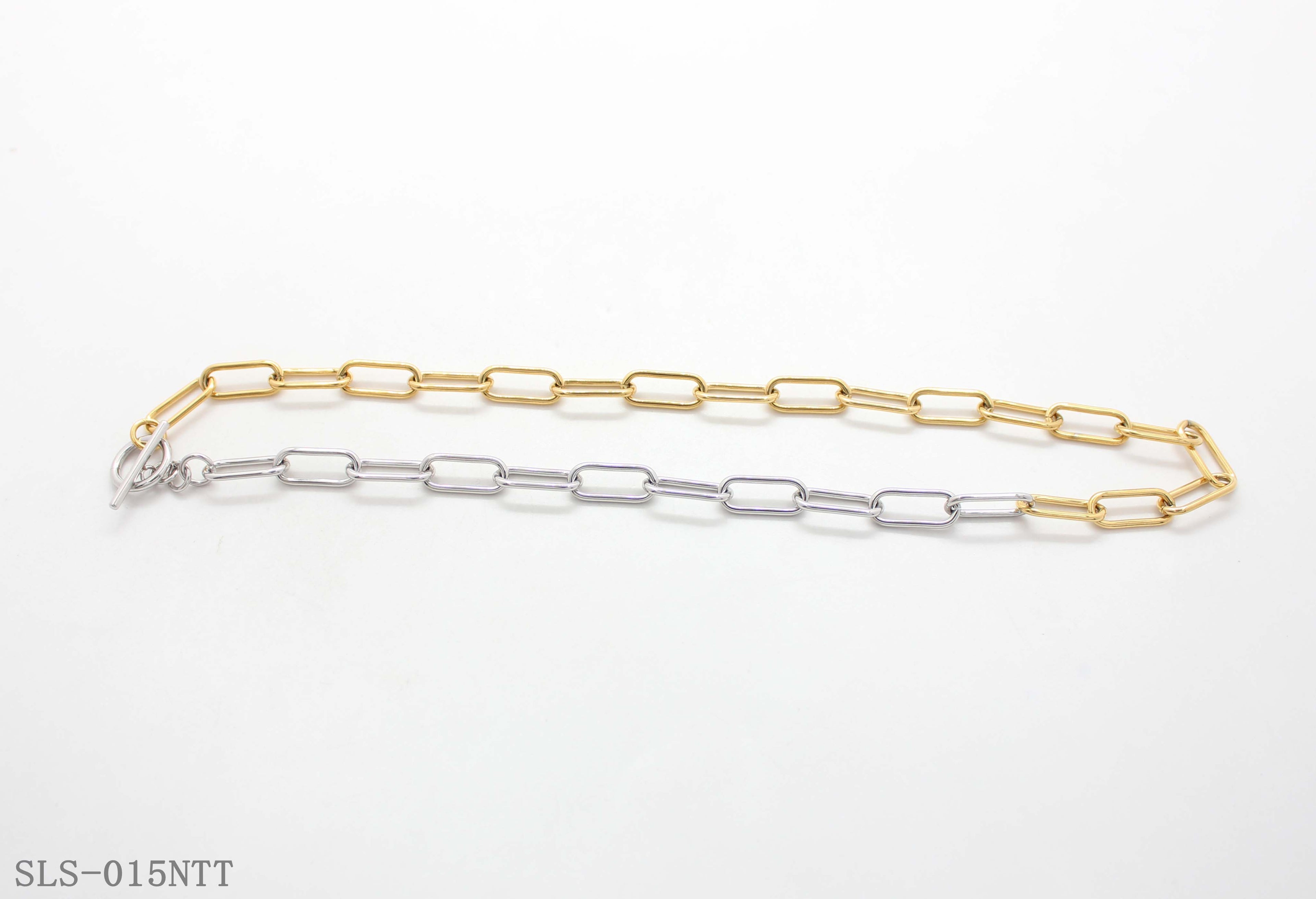 Matching Collection Two-Tone Gold Silver Paperclip OT Toggle Stainless Steel Necklace | Factory Direct Wholesale