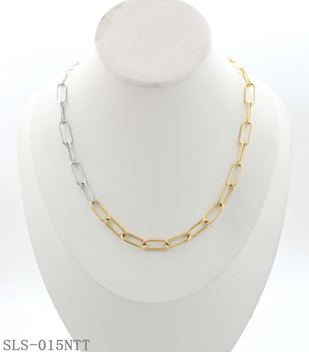 Matching Collection Two-Tone Gold Silver Paperclip OT Toggle Stainless Steel Necklace | Factory Direct Wholesale