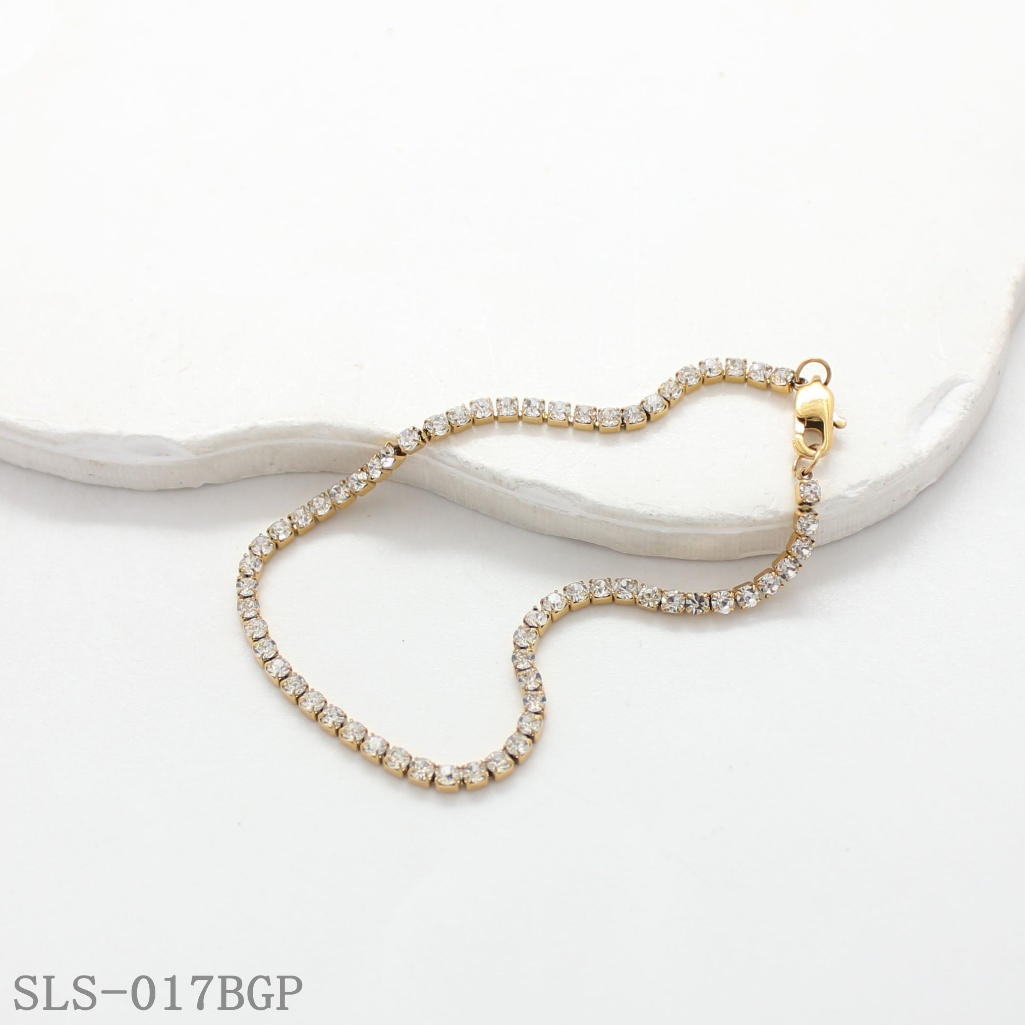 2‑Tone Vacuum Gold Plated & Polished Silver Stainless Steel Full‑Paved Round Crystal Dainty Tennis Bracelet | Factory Direct Wholesale