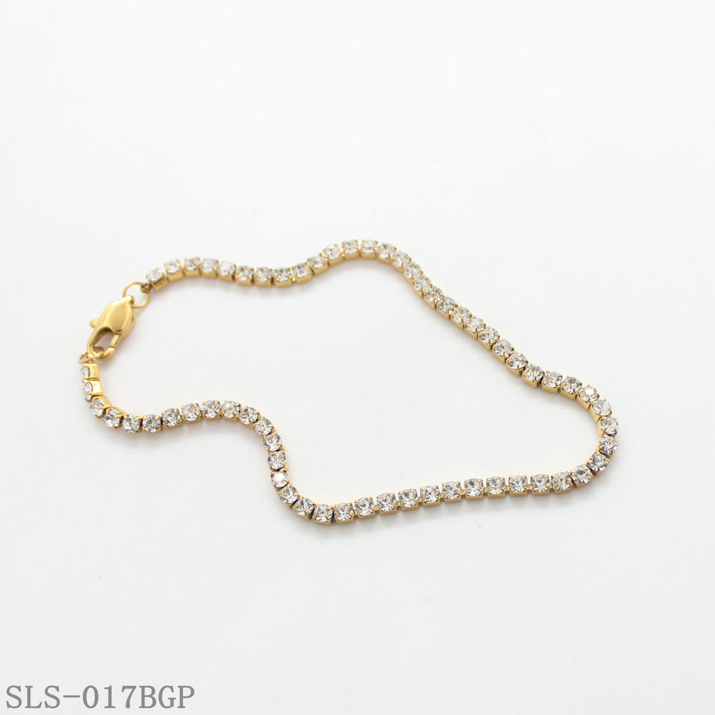 2‑Tone Vacuum Gold Plated & Polished Silver Stainless Steel Full‑Paved Round Crystal Dainty Tennis Bracelet | Factory Direct Wholesale