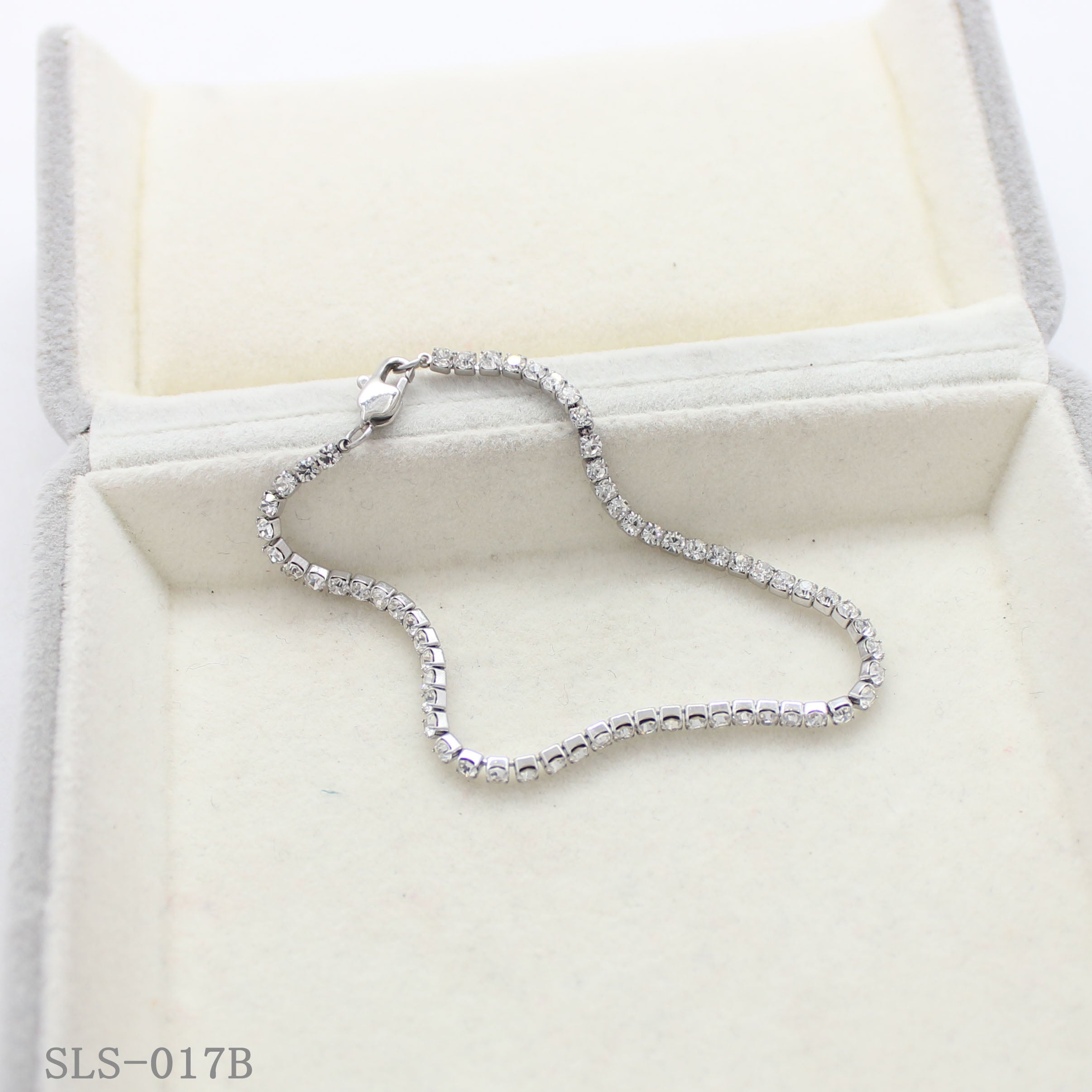 2‑Tone Vacuum Gold Plated & Polished Silver Stainless Steel Full‑Paved Round Crystal Dainty Tennis Bracelet | Factory Direct Wholesale