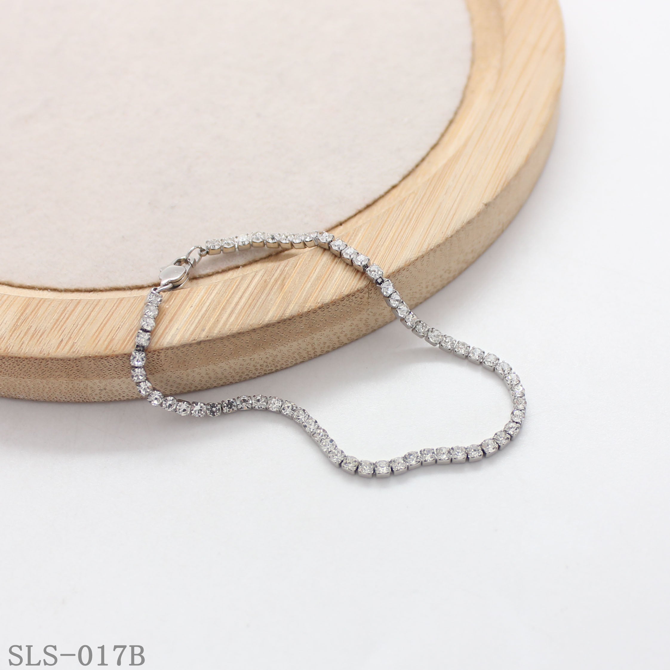 2‑Tone Vacuum Gold Plated & Polished Silver Stainless Steel Full‑Paved Round Crystal Dainty Tennis Bracelet | Factory Direct Wholesale