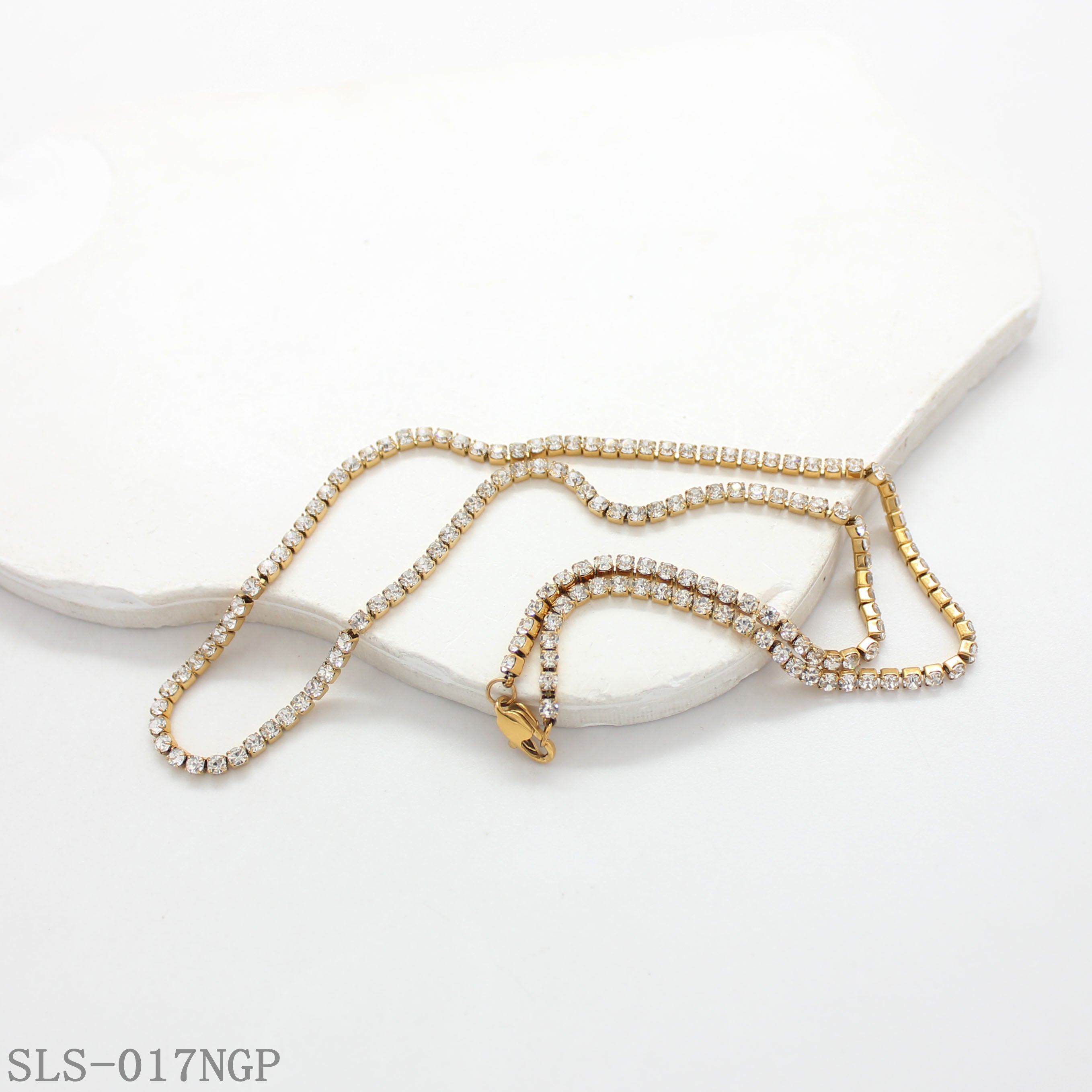 2‑Tone Vacuum Gold Plated & Polished Silver Stainless Steel Full‑Paved Round Crystal Tennis Necklace | Factory Direct Wholesale