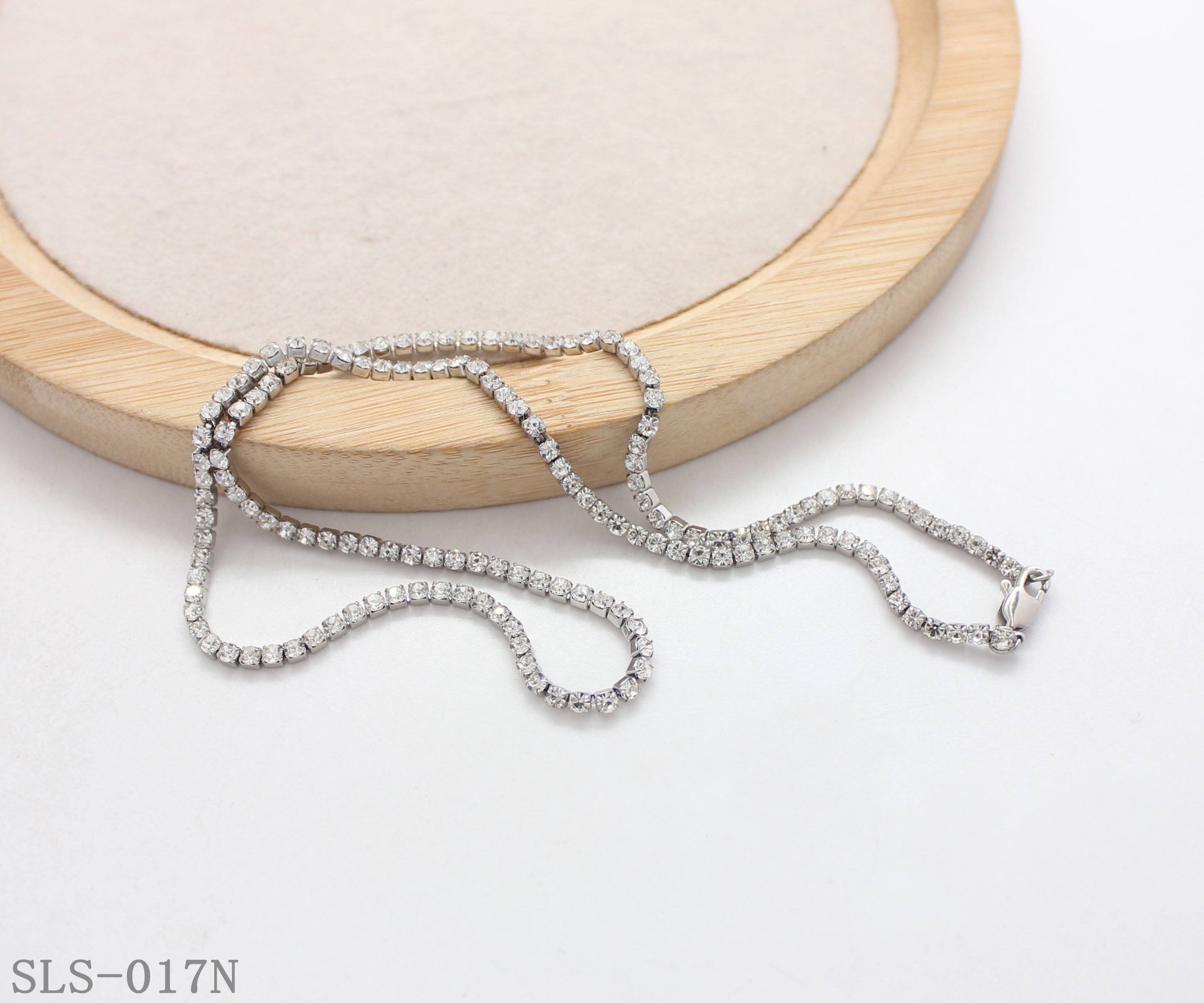 2‑Tone Vacuum Gold Plated & Polished Silver Stainless Steel Full‑Paved Round Crystal Tennis Necklace | Factory Direct Wholesale