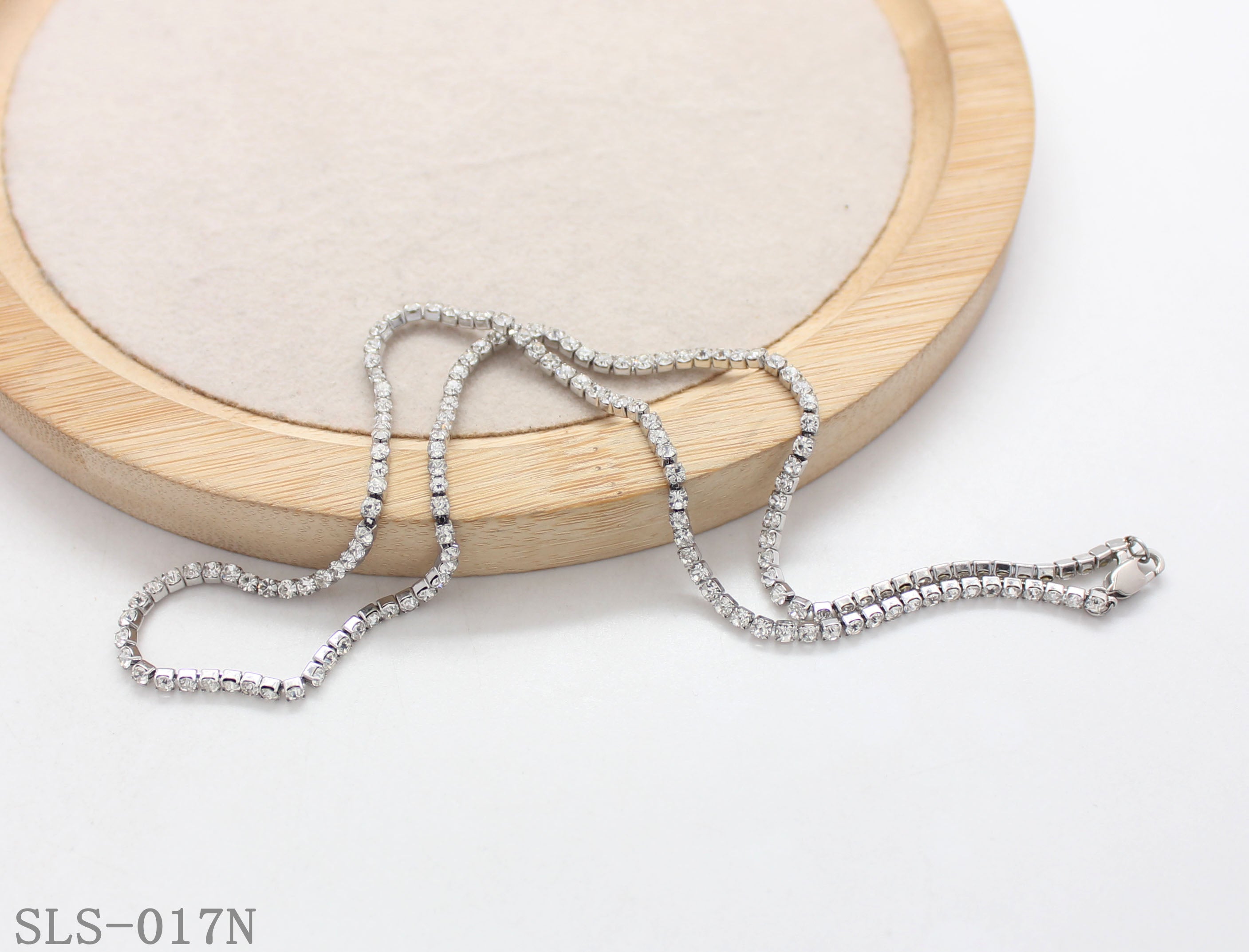 2‑Tone Vacuum Gold Plated & Polished Silver Stainless Steel Full‑Paved Round Crystal Tennis Necklace | Factory Direct Wholesale