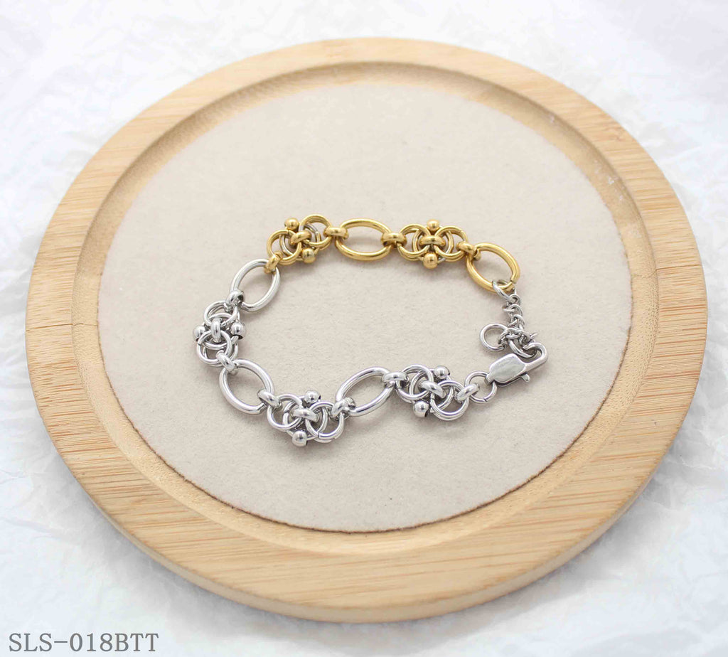 Matching Collection Floral Intertwined Two-Tone Stainless Steel Adjustable Vintage Bracelet | Factory Direct Wholesale