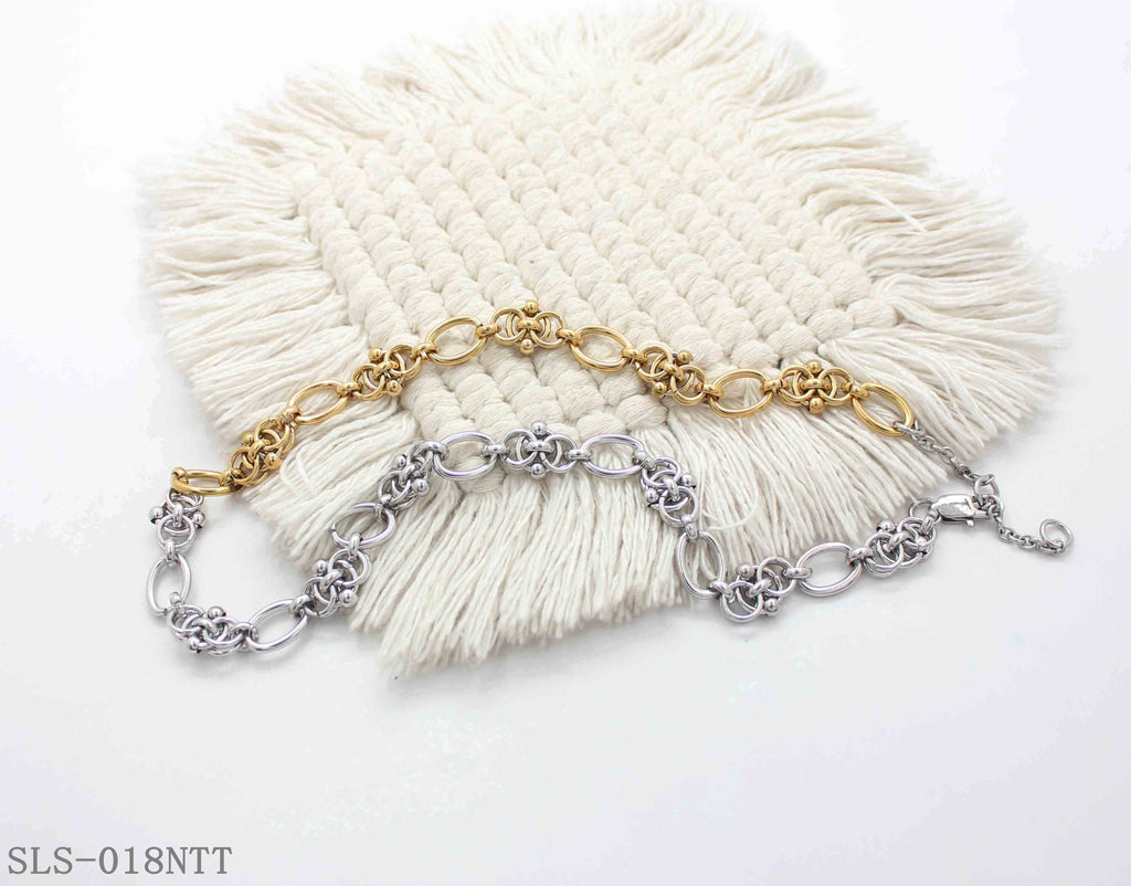 Floral Intertwined Oval Two-Tone Stainless Steel Adjustable Vintage Necklace | Factory Direct Wholesale