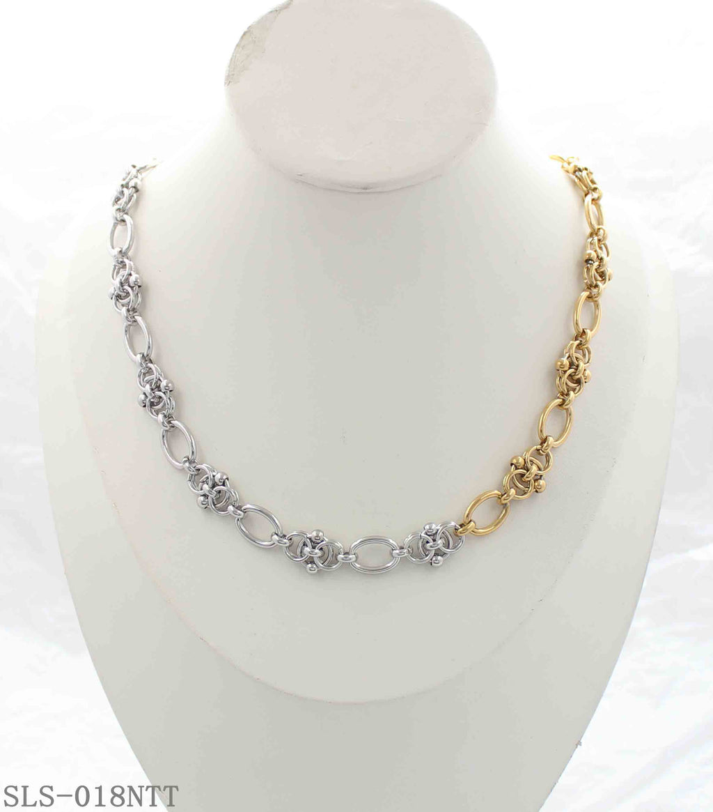 Floral Intertwined Oval Two-Tone Stainless Steel Adjustable Vintage Necklace | Factory Direct Wholesale