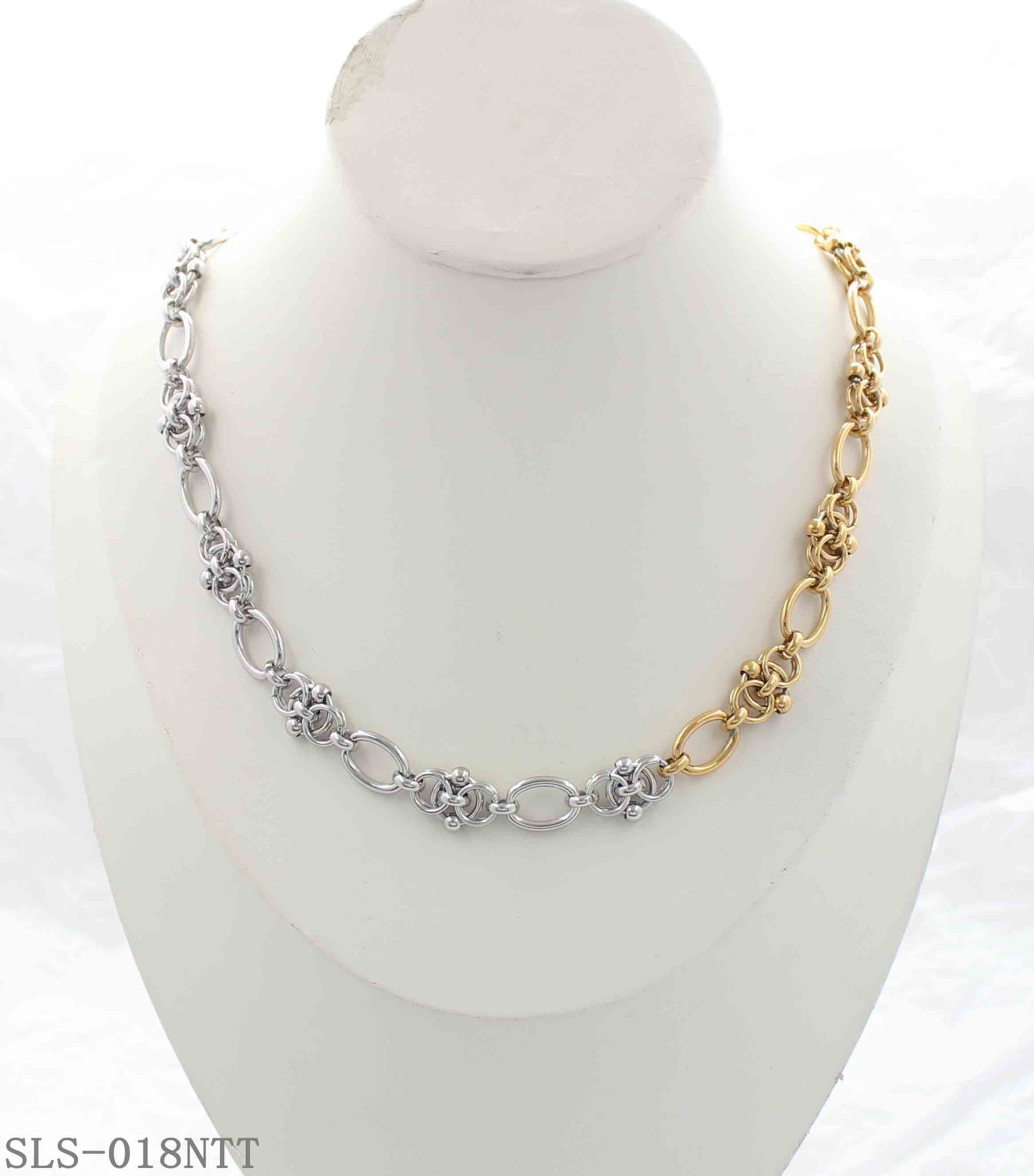 Floral Intertwined Oval Two-Tone Stainless Steel Adjustable Vintage Necklace | Factory Direct Wholesale