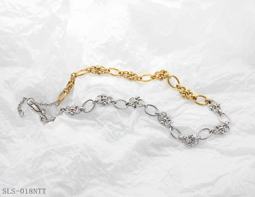 Floral Intertwined Oval Two-Tone Stainless Steel Adjustable Vintage Necklace | Factory Direct Wholesale
