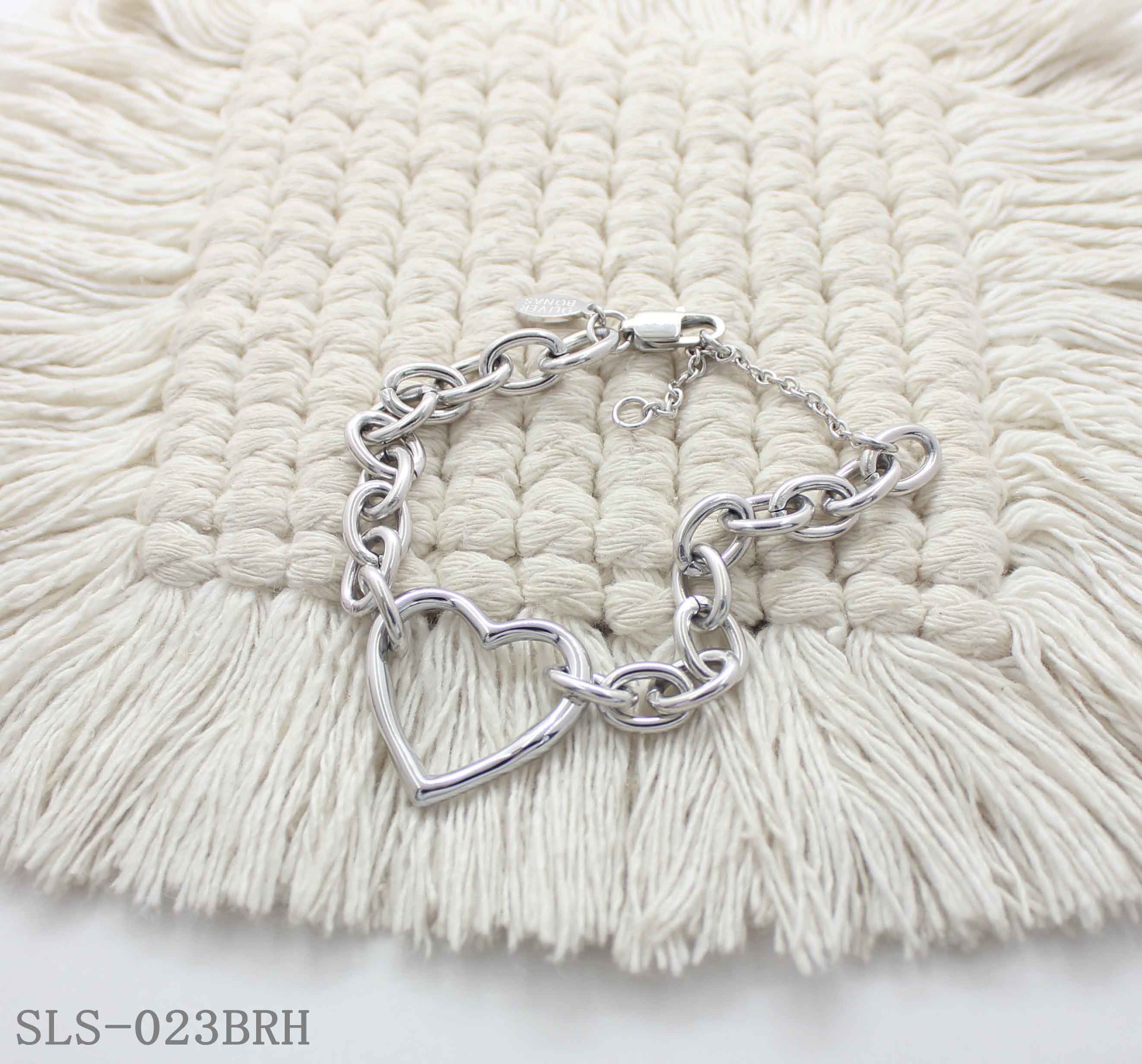 Open Heart Charm Chunky Oval Link Adjustable Stainless Steel Sweet-Edgy Bracelet | Factory Direct Wholesale