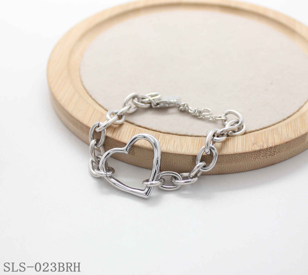 Open Heart Charm Chunky Oval Link Adjustable Stainless Steel Sweet-Edgy Bracelet | Factory Direct Wholesale