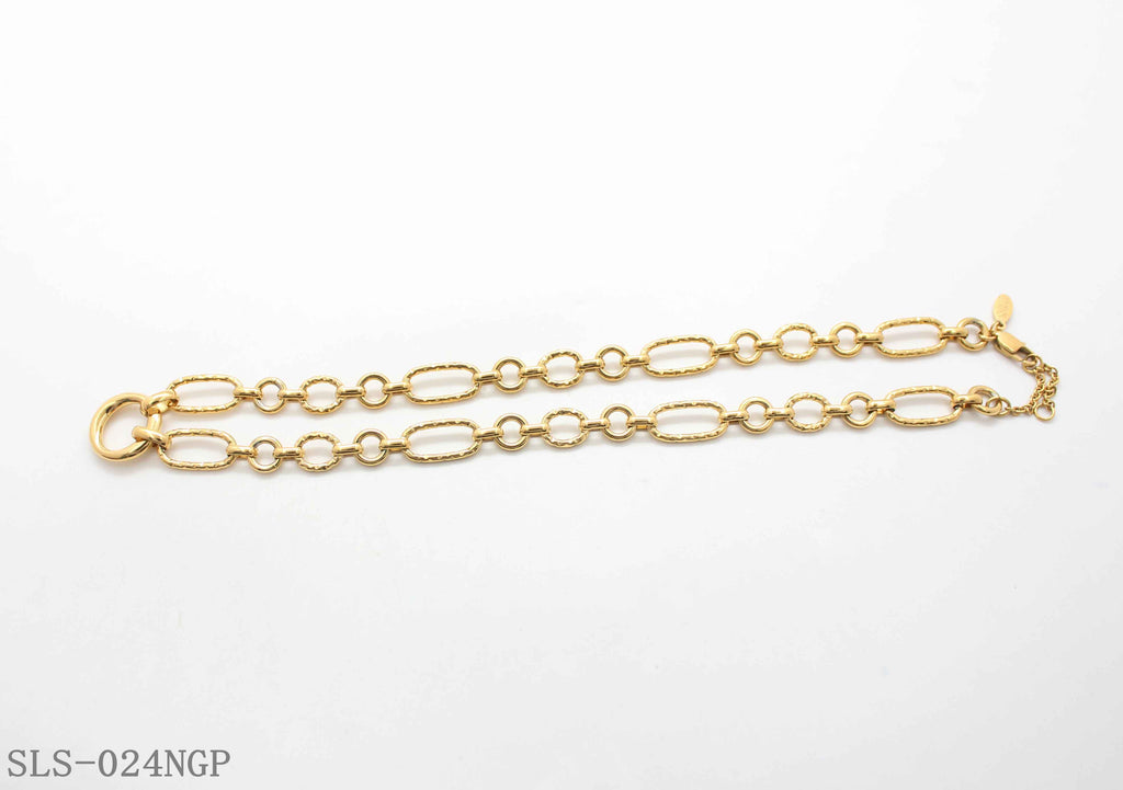 Extender Hammer Textured Mixed Link Gold Plated Stainless Steel Center Ring Choker Necklace | Factory Direct Wholesale
