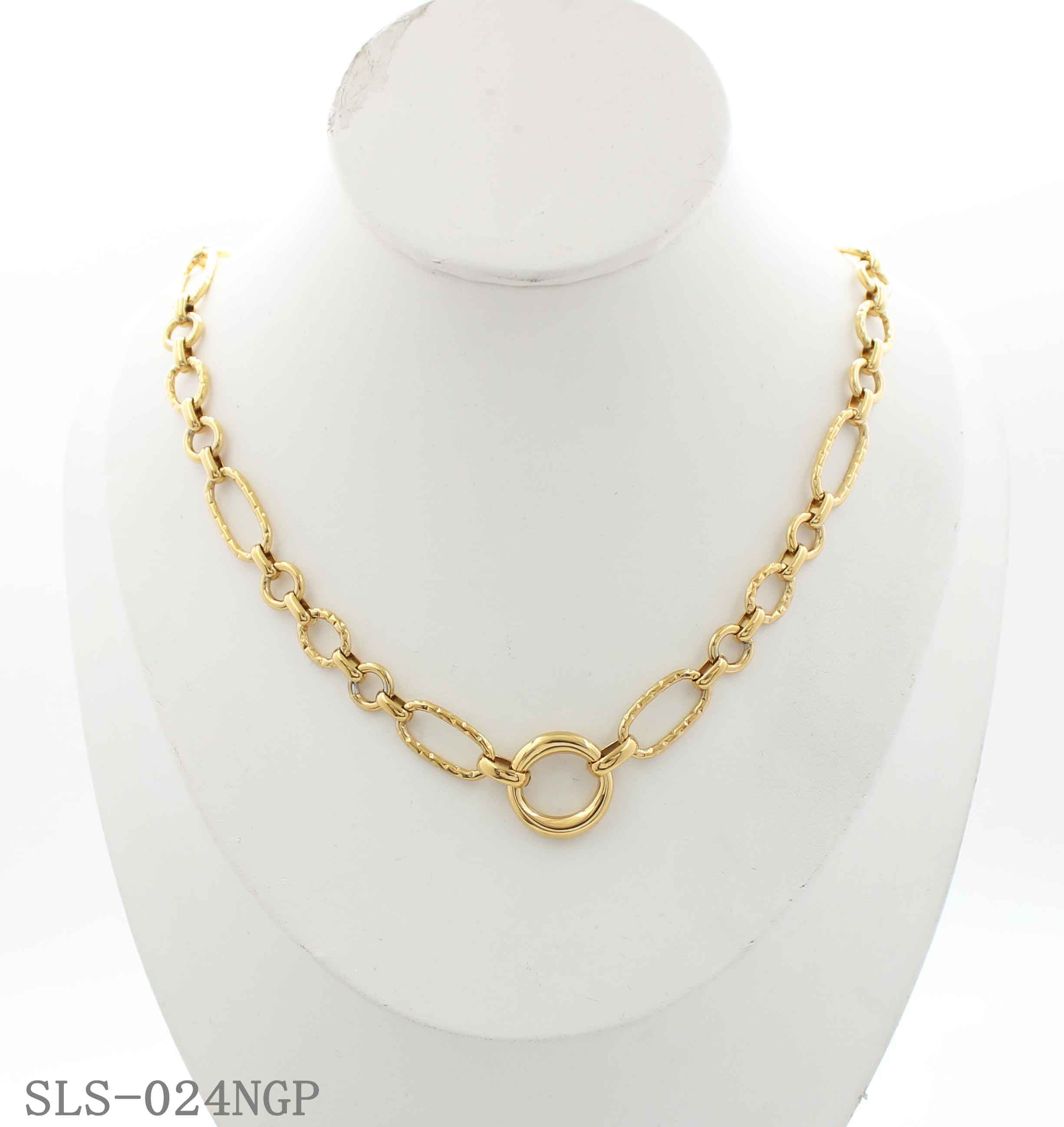 Extender Hammer Textured Mixed Link Gold Plated Stainless Steel Center Ring Choker Necklace | Factory Direct Wholesale