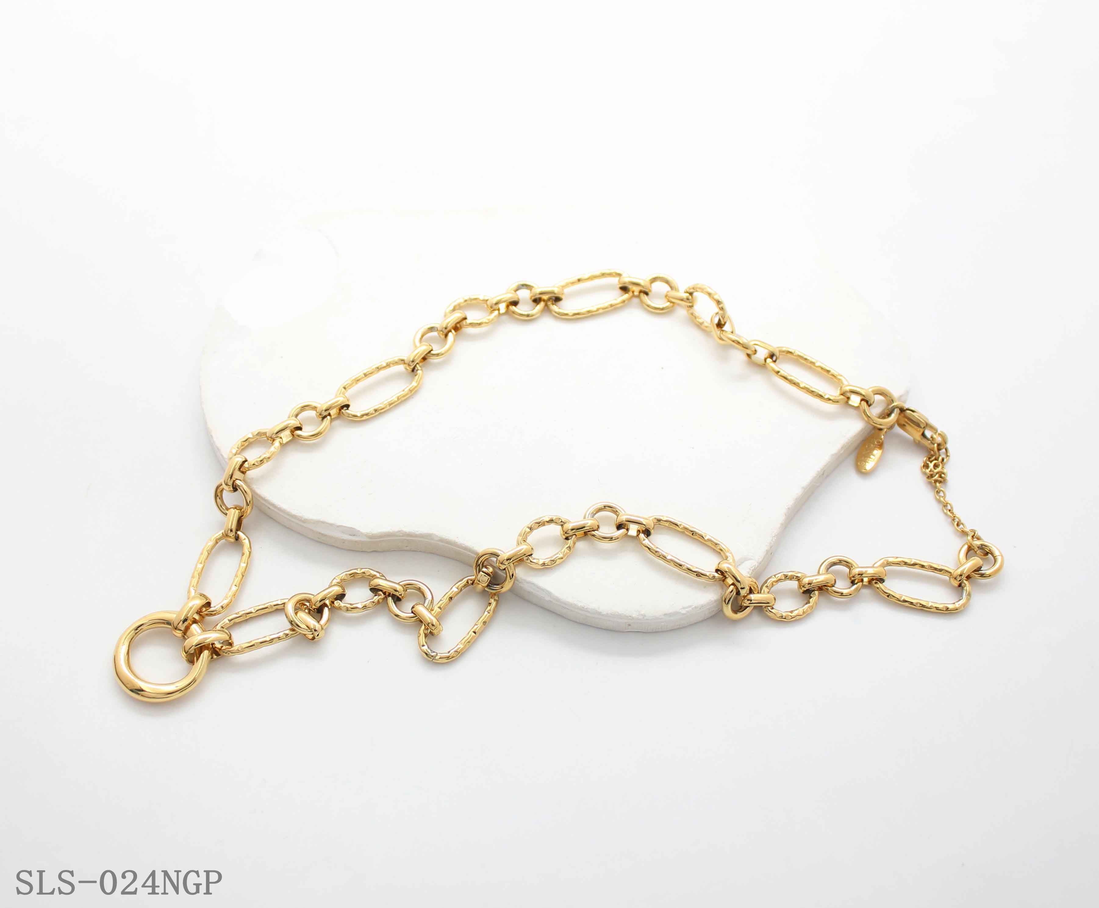 Extender Hammer Textured Mixed Link Gold Plated Stainless Steel Center Ring Choker Necklace | Factory Direct Wholesale