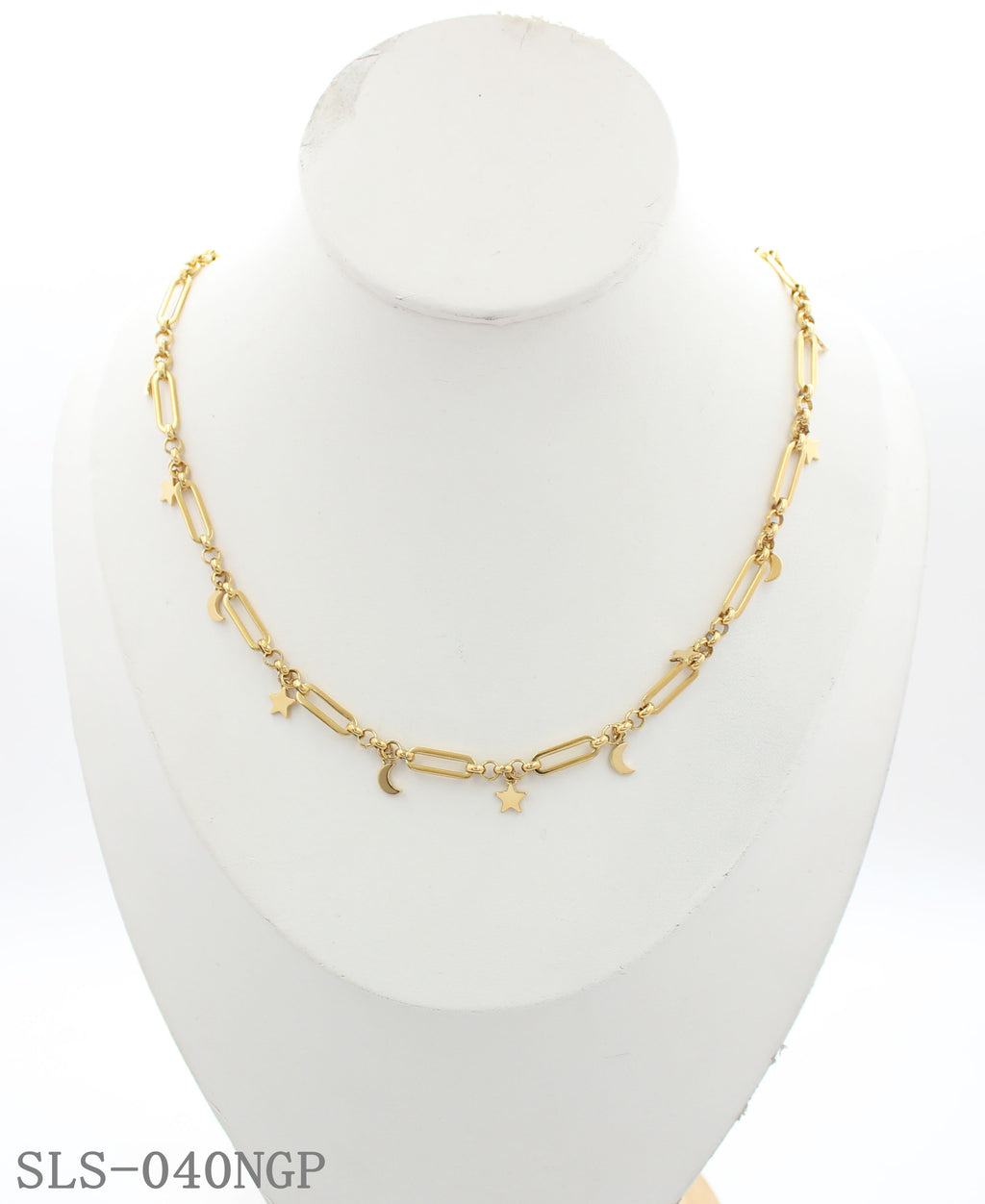 Equal‑Size Paperclip Chain Scattered Tiny Star‑Moon Charms Vacuum Gold Plated Stainless Steel Everyday Necklace | Factory Direct Wholesale
