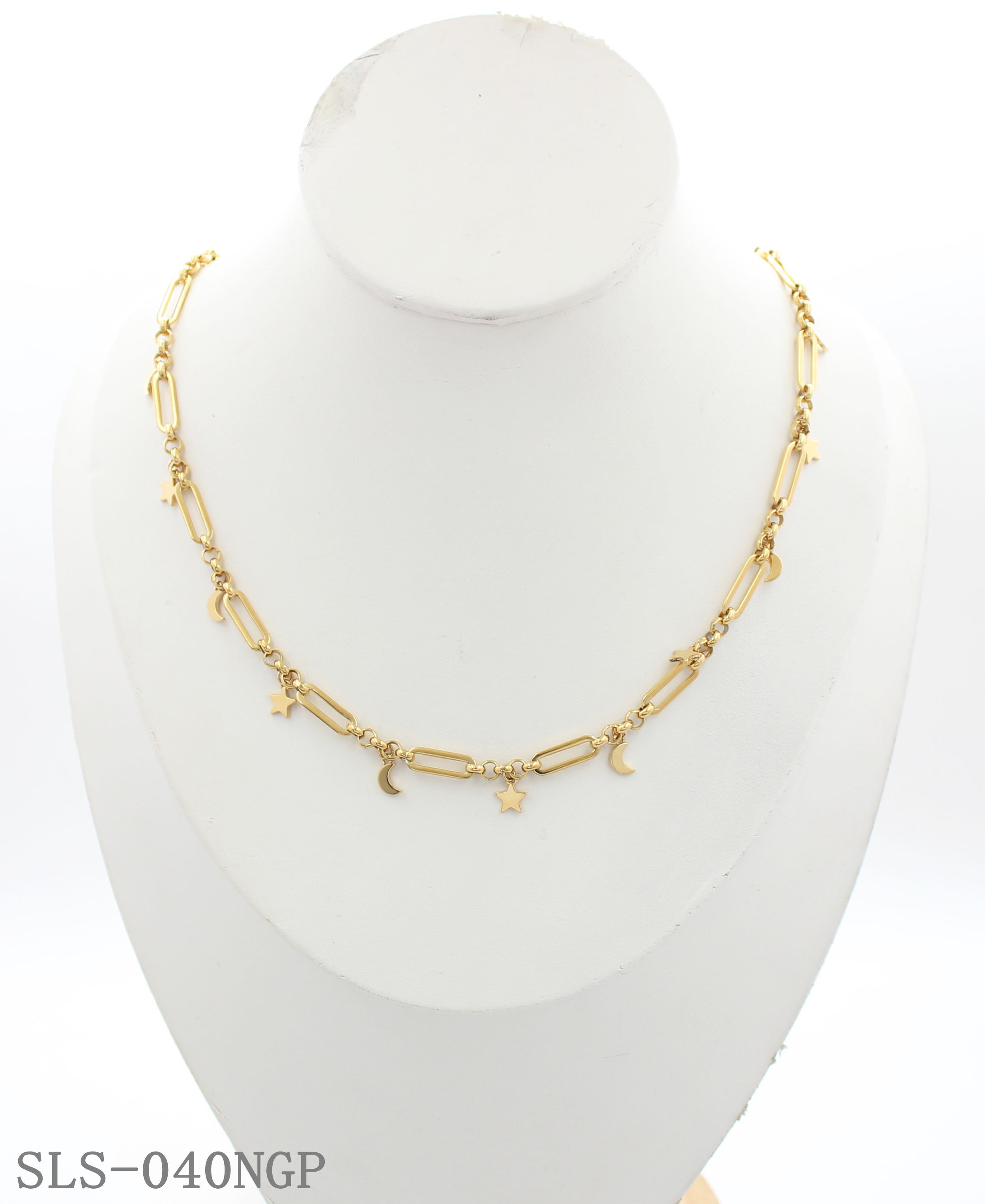 Equal‑Size Paperclip Chain Scattered Tiny Star‑Moon Charms Vacuum Gold Plated Stainless Steel Everyday Necklace | Factory Direct Wholesale