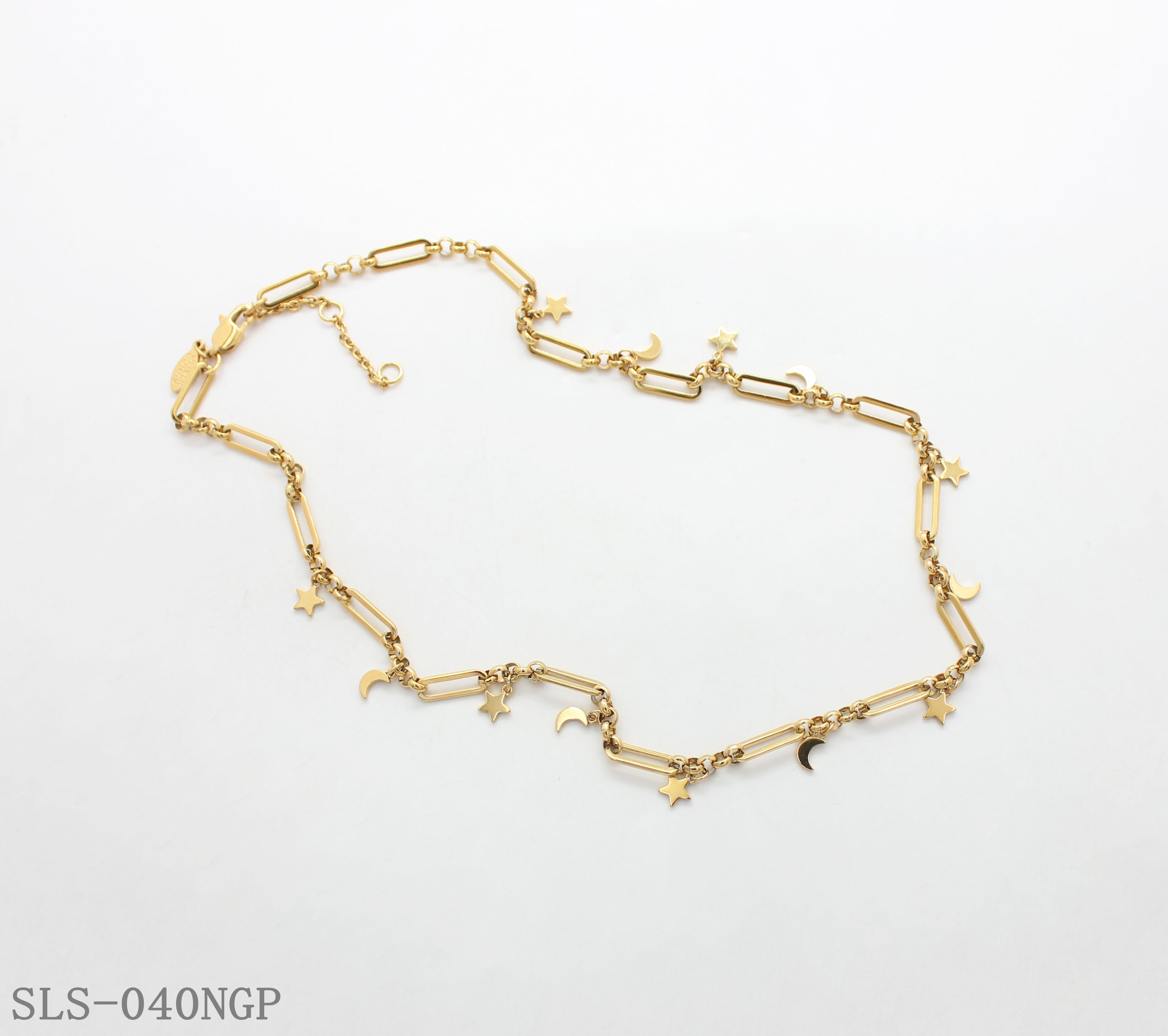 Equal‑Size Paperclip Chain Scattered Tiny Star‑Moon Charms Vacuum Gold Plated Stainless Steel Everyday Necklace | Factory Direct Wholesale