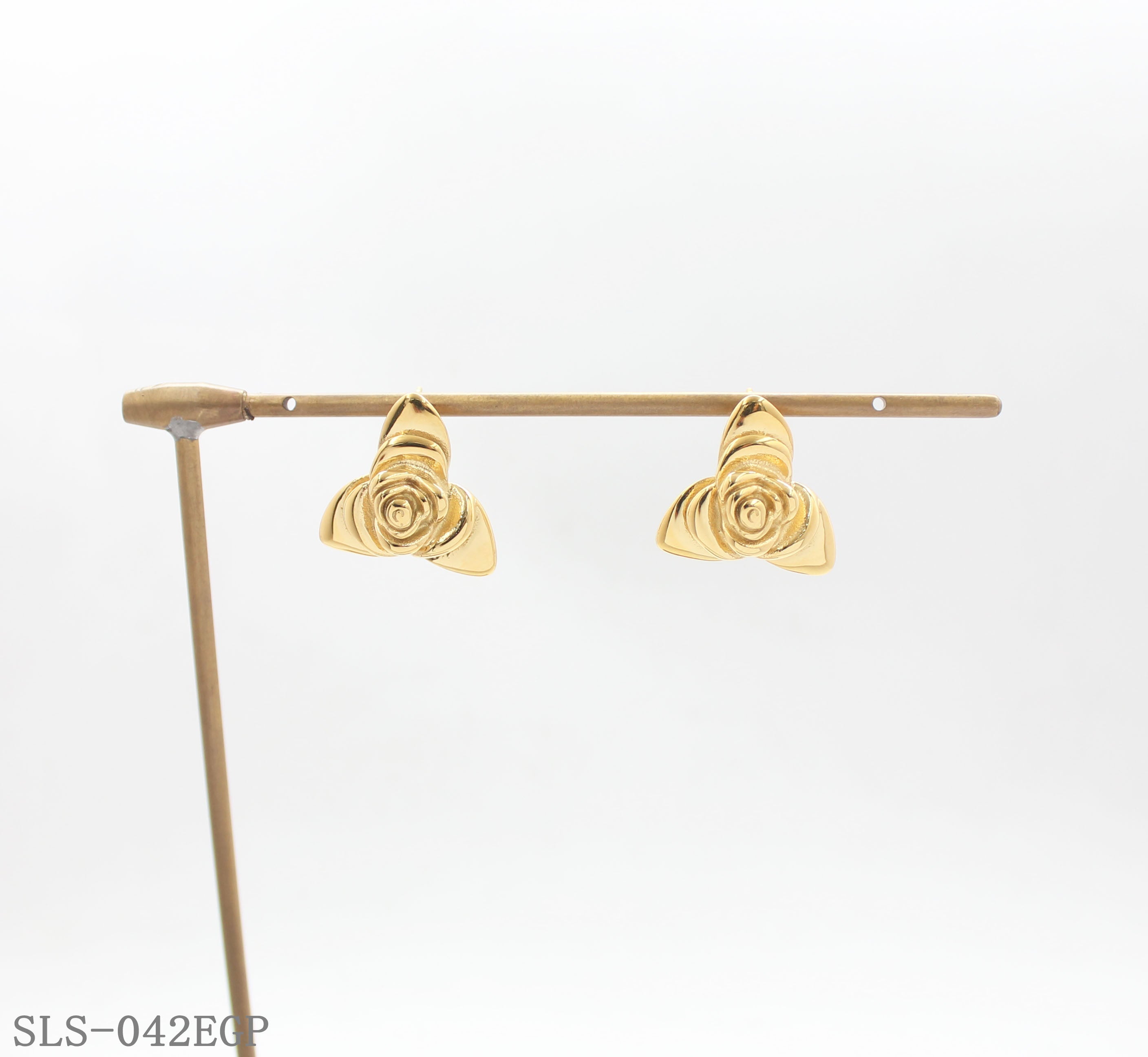 Embossed Triple Petal Sculpted Rose Gold Plated Stainless Steel Vintage Stud Earrings | Factory Direct Wholesale
