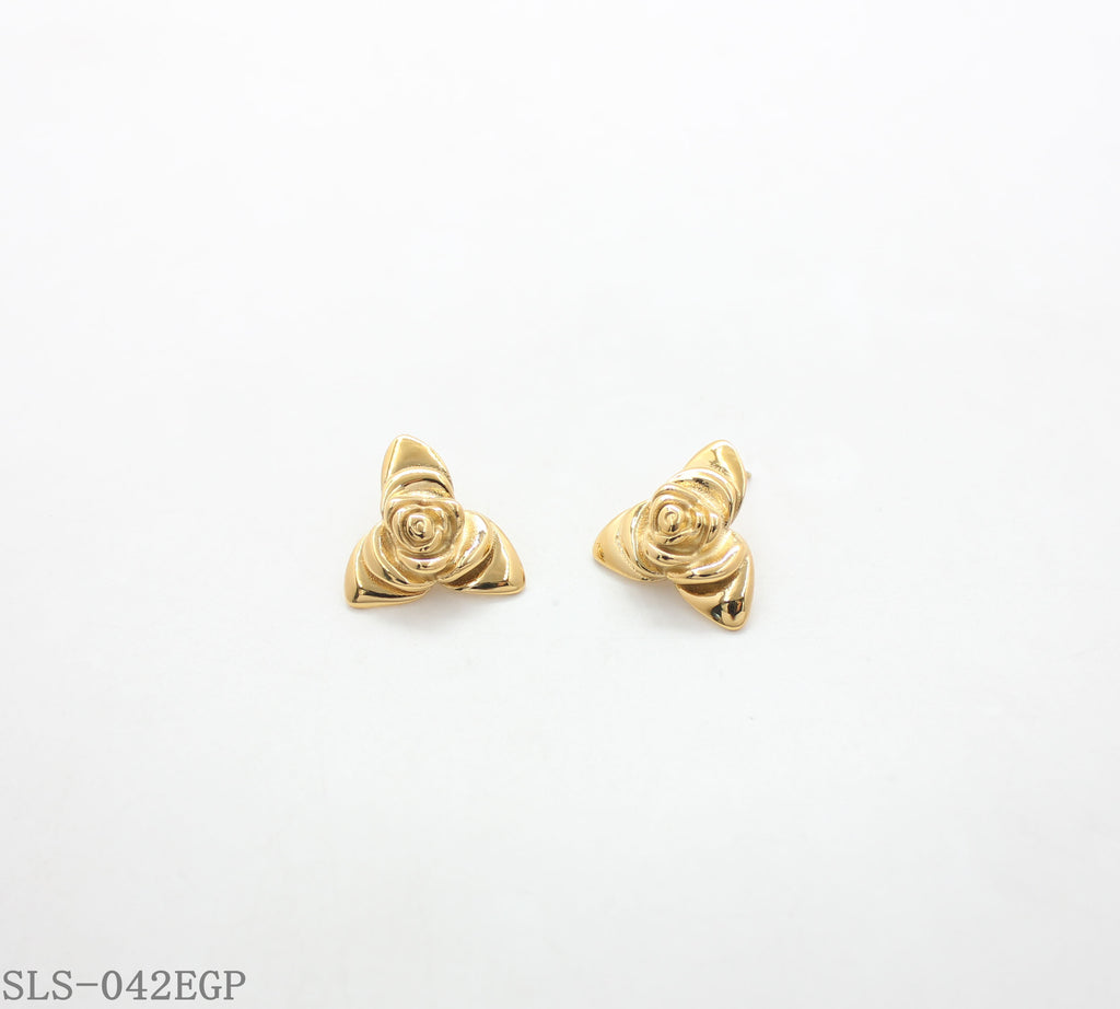 Embossed Triple Petal Sculpted Rose Gold Plated Stainless Steel Vintage Stud Earrings | Factory Direct Wholesale