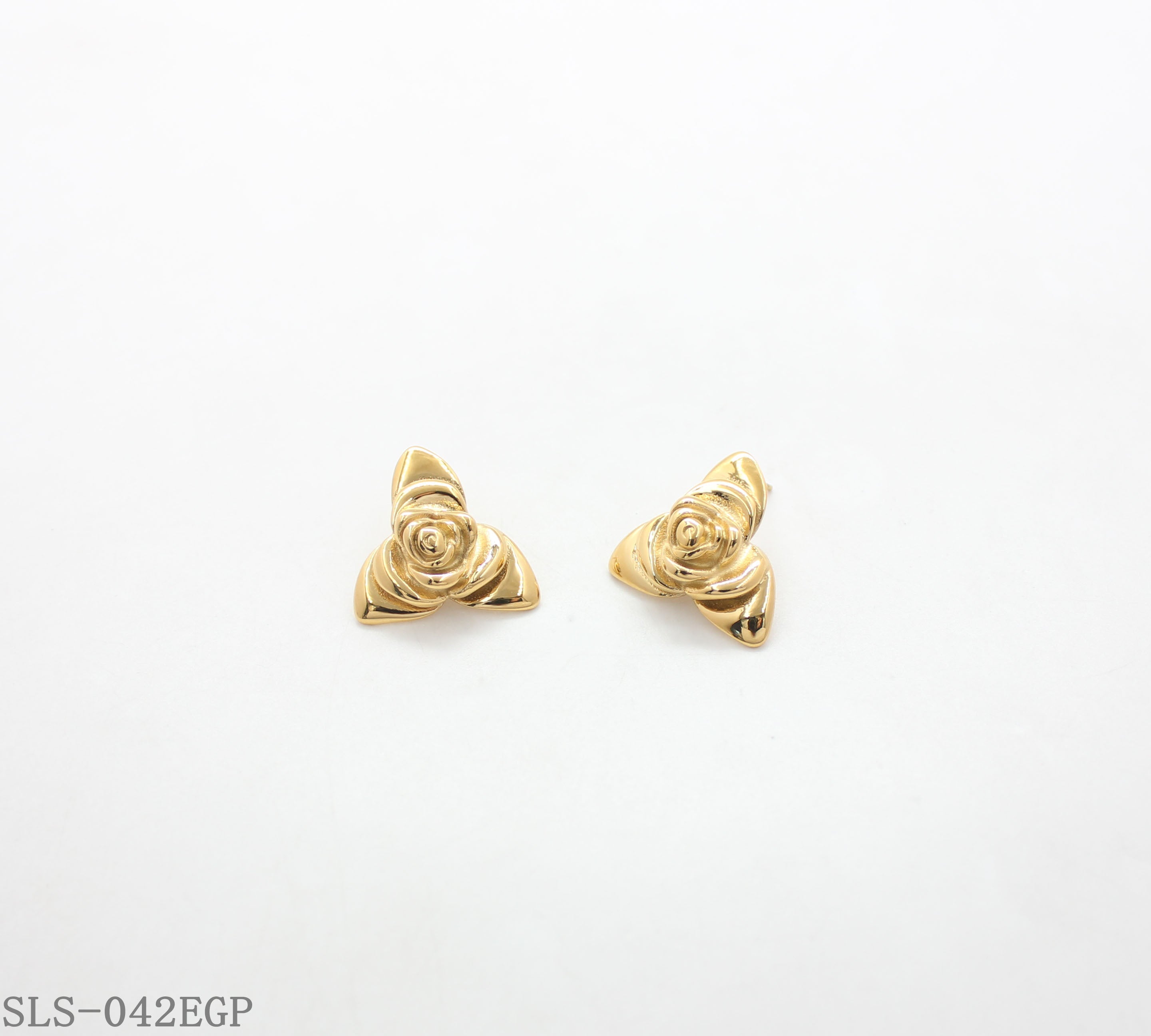 Embossed Triple Petal Sculpted Rose Gold Plated Stainless Steel Vintage Stud Earrings | Factory Direct Wholesale