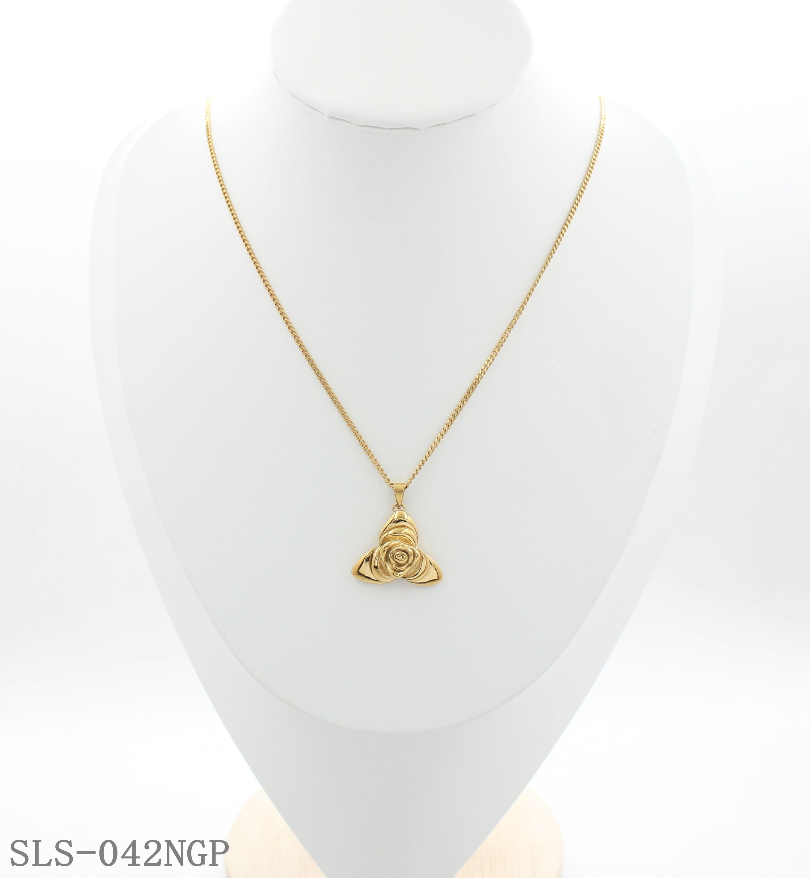 Extender 3D Embossed Rose Pendant Box Chain Gold Plated Stainless Steel Matching Necklace | Factory Direct Wholesale