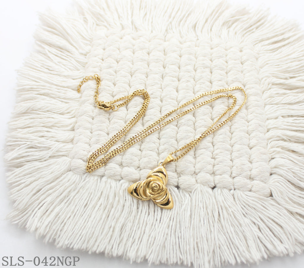 Extender 3D Embossed Rose Pendant Box Chain Gold Plated Stainless Steel Matching Necklace | Factory Direct Wholesale