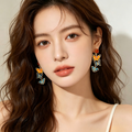 Tiered 3‑Style Enamel Butterfly & Top Crystal Accent Real Gold‑Plated Copper Drop Earrings | Factory Direct Wholesale